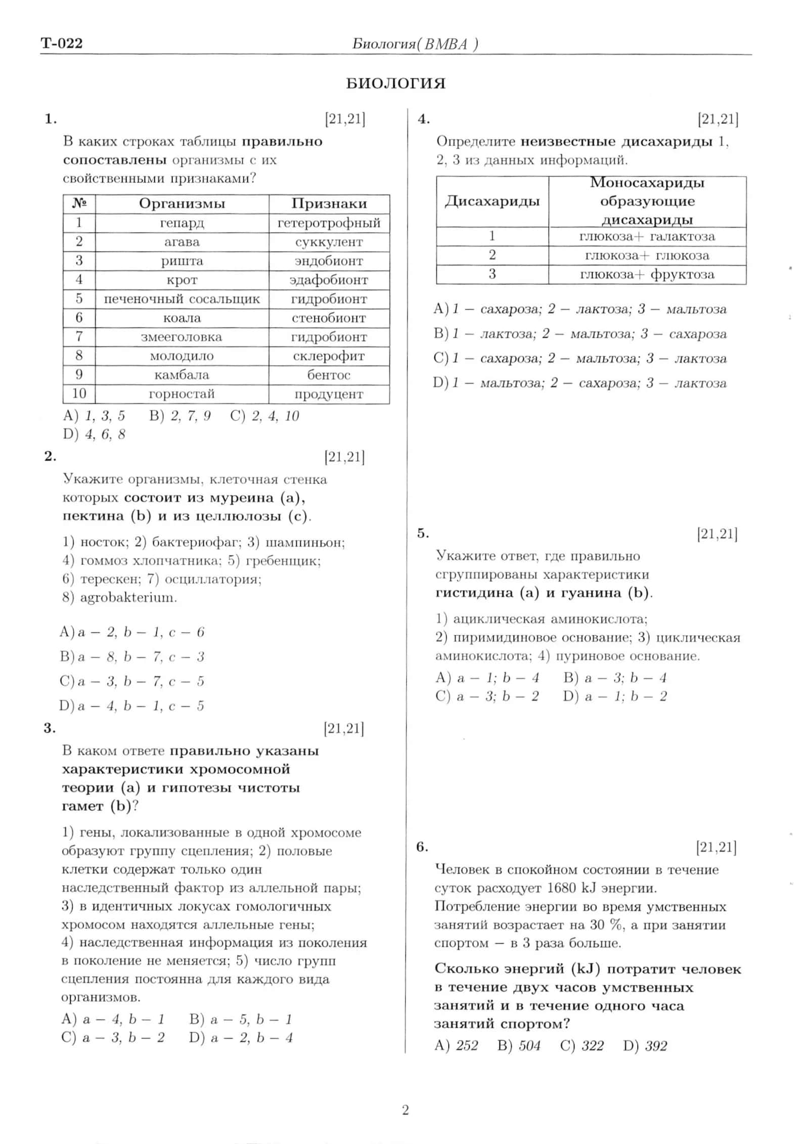 Biologiya rus Milliy sertifikat test 1