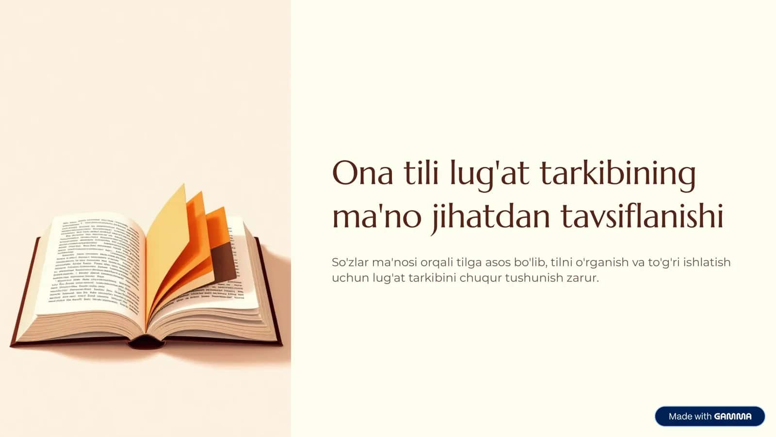 Ona tili lug'at tarkibining  ma'no jihatdan tavsiflanishi 1
