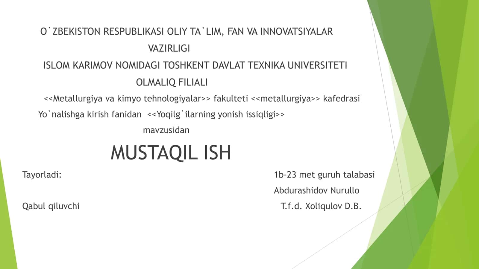 Yoqilg`ilarning yonish issiqligi 1