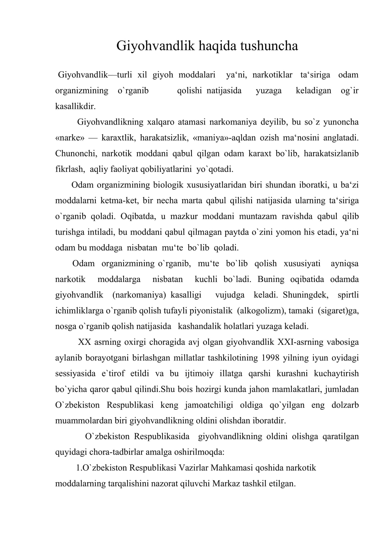 Giyohvandlik haqida tushuncha 1