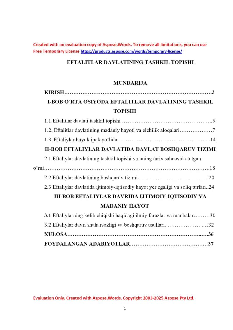 Kurs ishi: Eftaliylar davlatining tashkil topishi 1