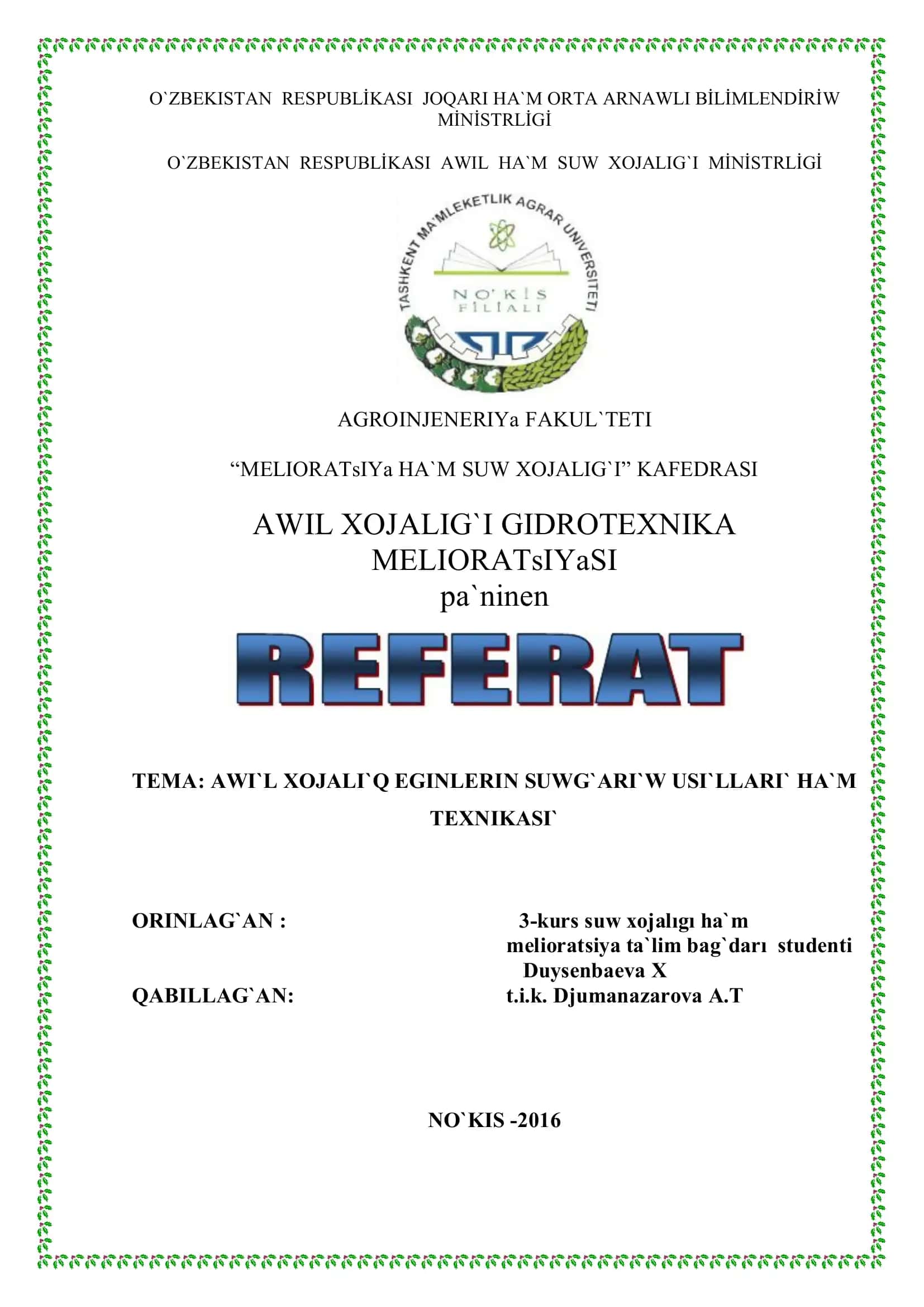 AWIL XOJALIGI GIDROTEXNIKA MELIORATsIYaSI 1