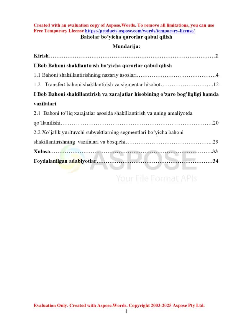 Baholar bo’yicha qarorlar qabul qilish 1