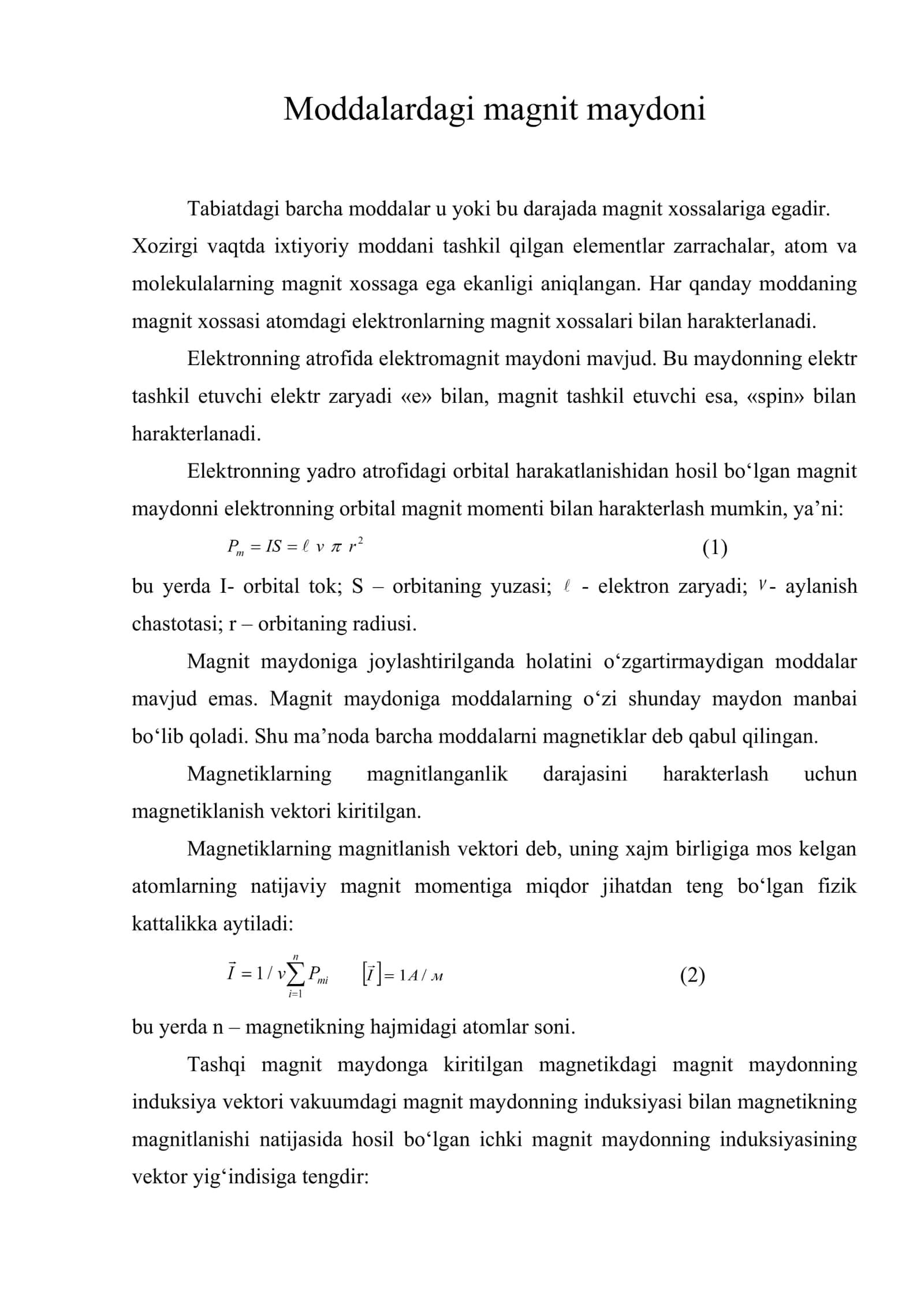 Moddalardagi magnit maydoni 1
