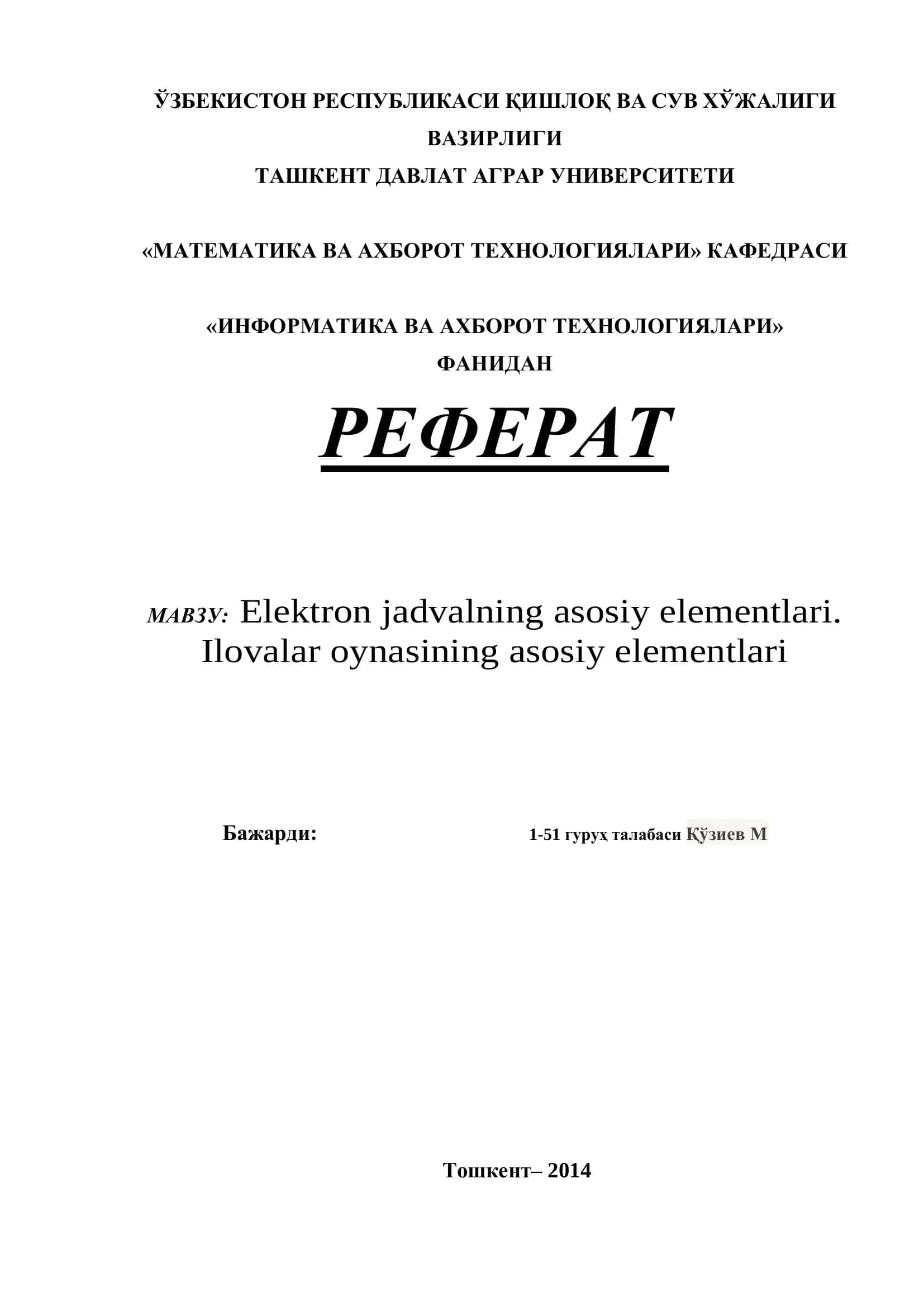 Elektron jadvalning asosiy elementlari 1