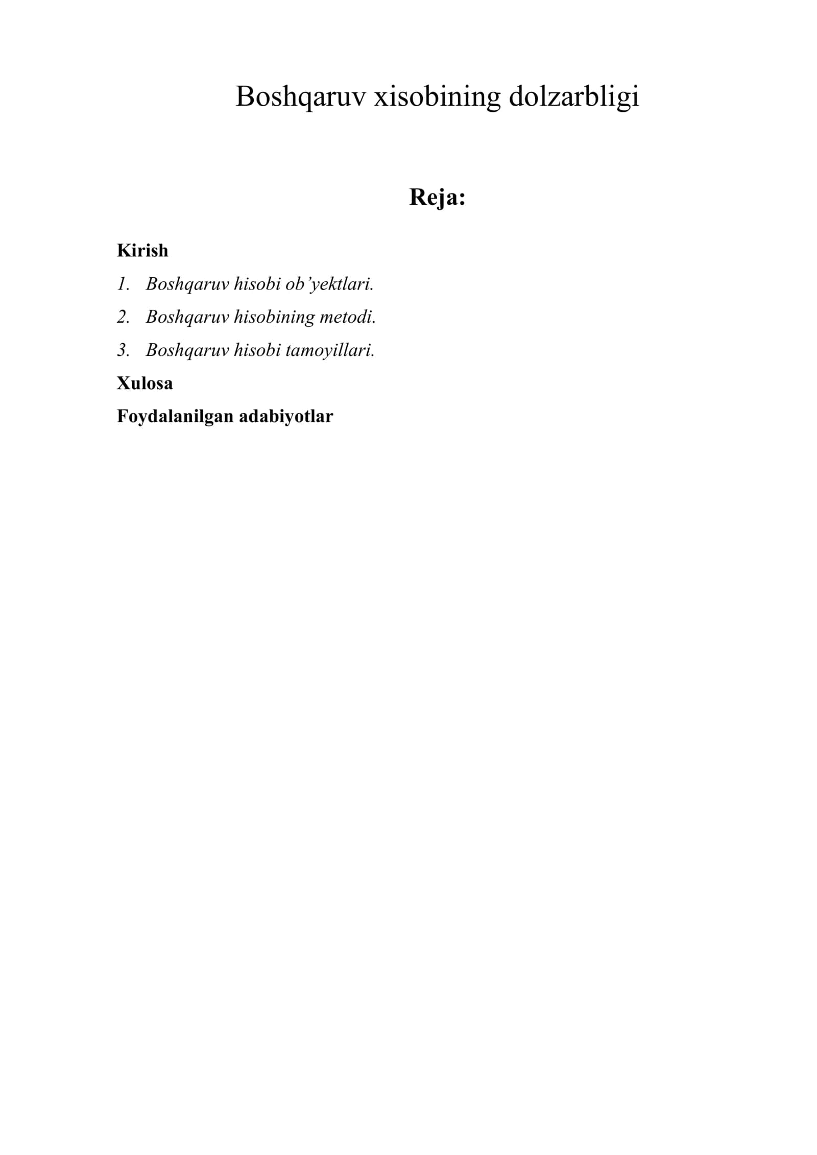 Boshqaruv xisobining dolzarbligi 1