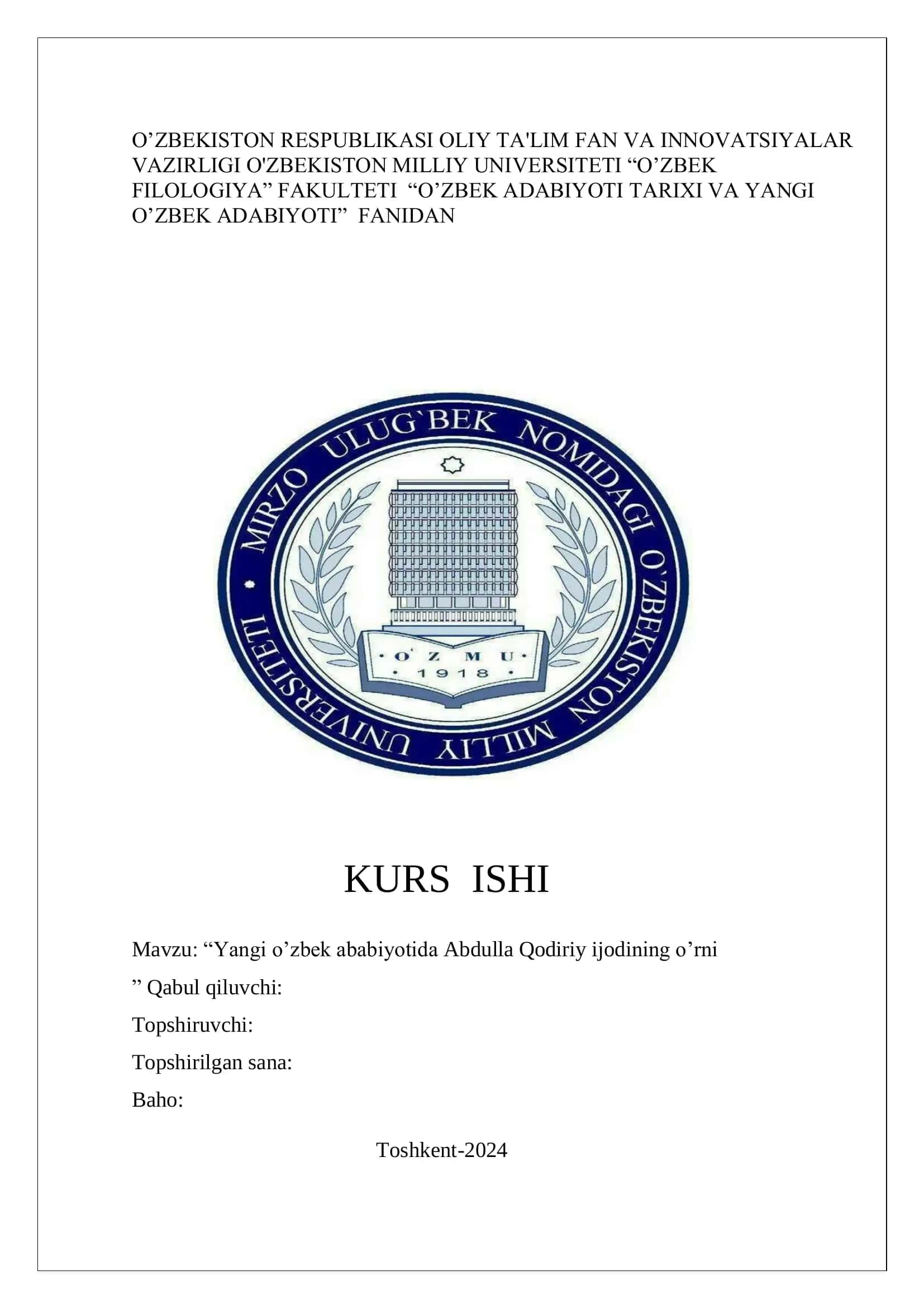 Yangi o’zbek ababiyotida Abdulla Qodiriy ijodining o’rni 1