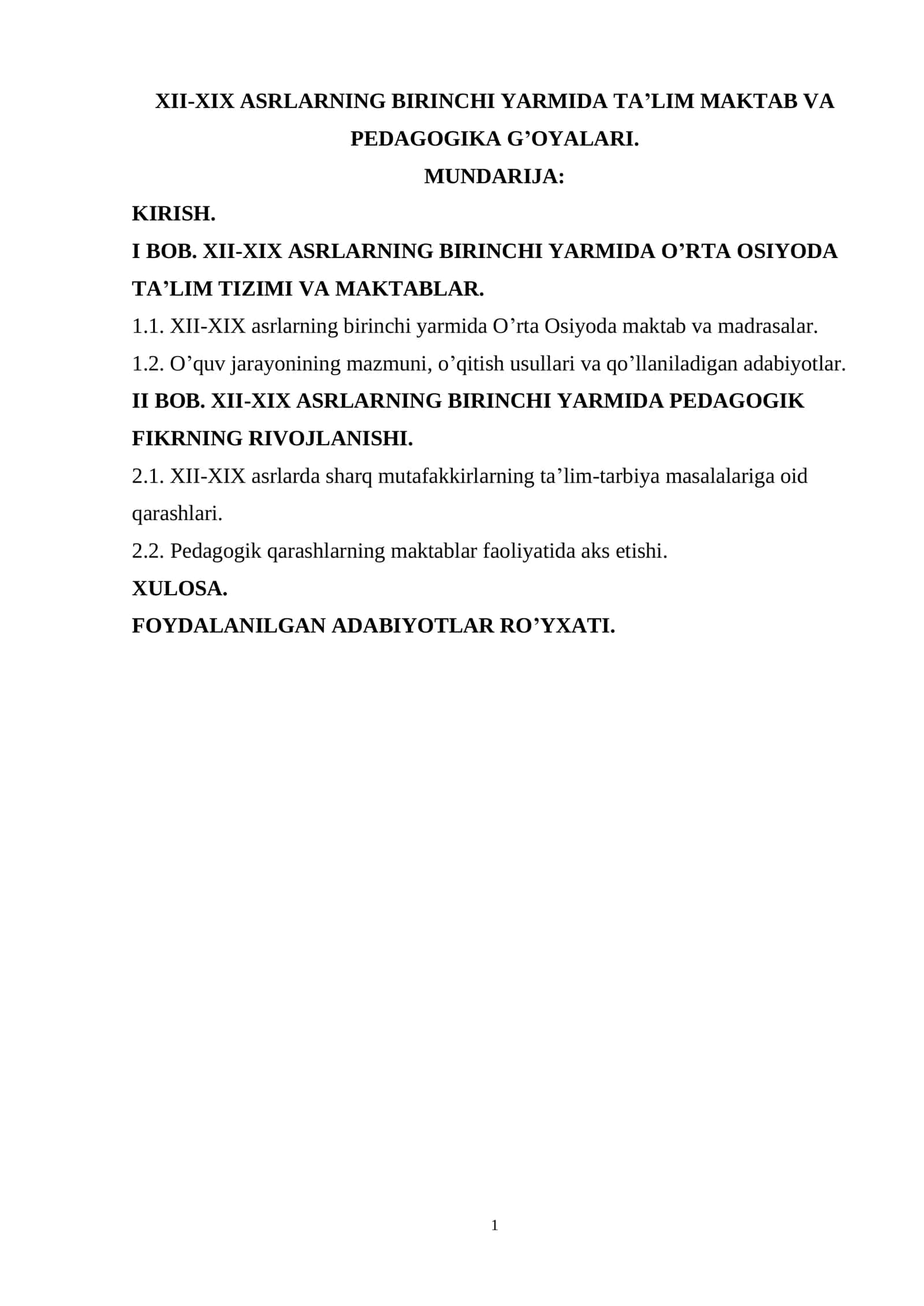 XII-XIX ASRLARNING BIRINCHI YARMIDA TA’LIM MAKTAB VA PEDAGOGIKA G’OYALARI 1