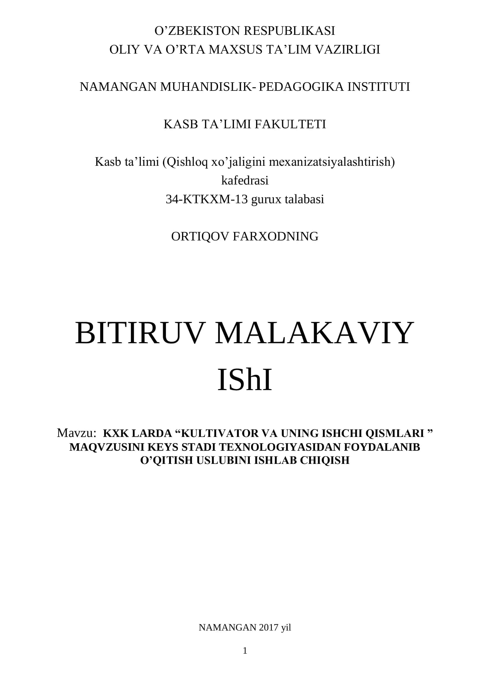 KXK LARDA “KULTIVATOR VA UNING ISHCHI QISMLARI” 1