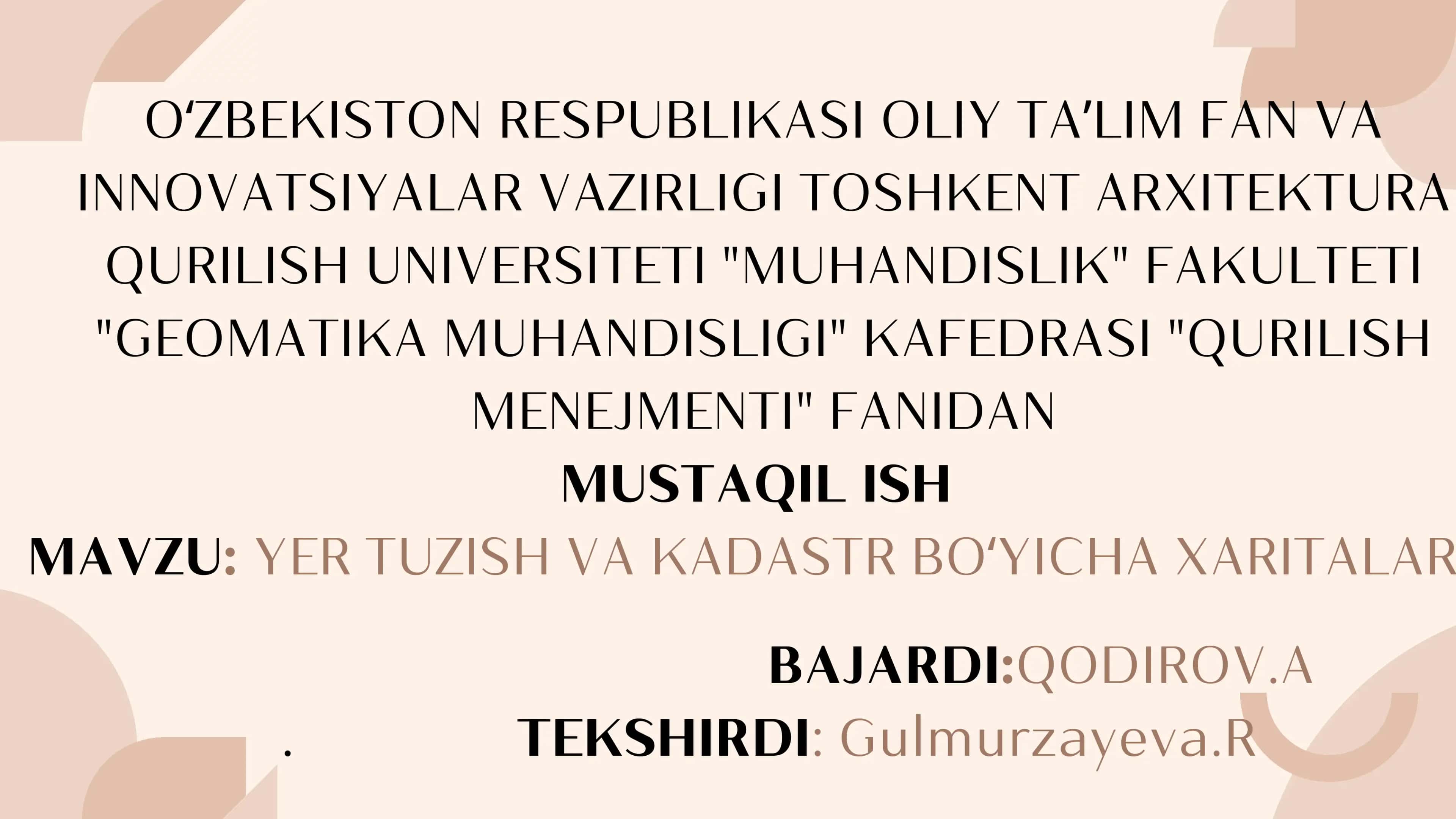 Yer Tuzish va Kadastr Bo'yicha Xaritalar 1