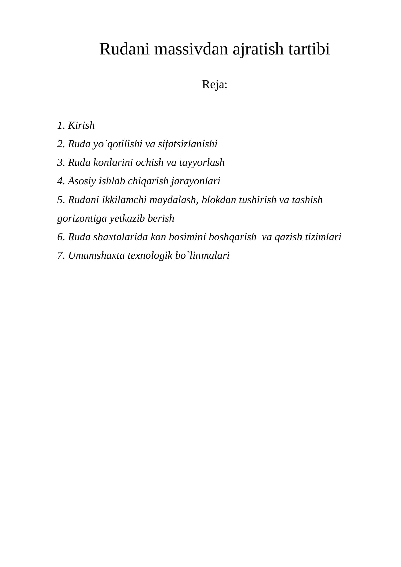 Rudani massivdan ajratish tartibi 1