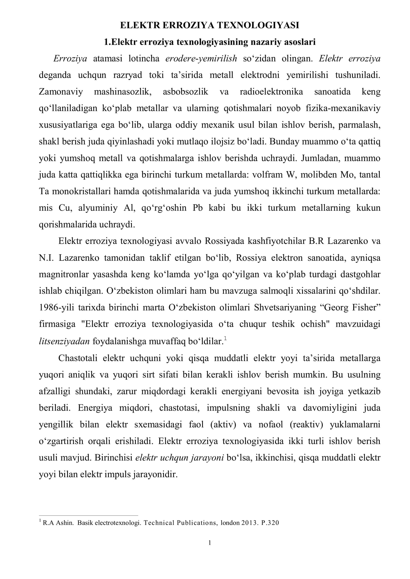 ELEKTR ERROZIYA TEXNOLOGIYASI 1