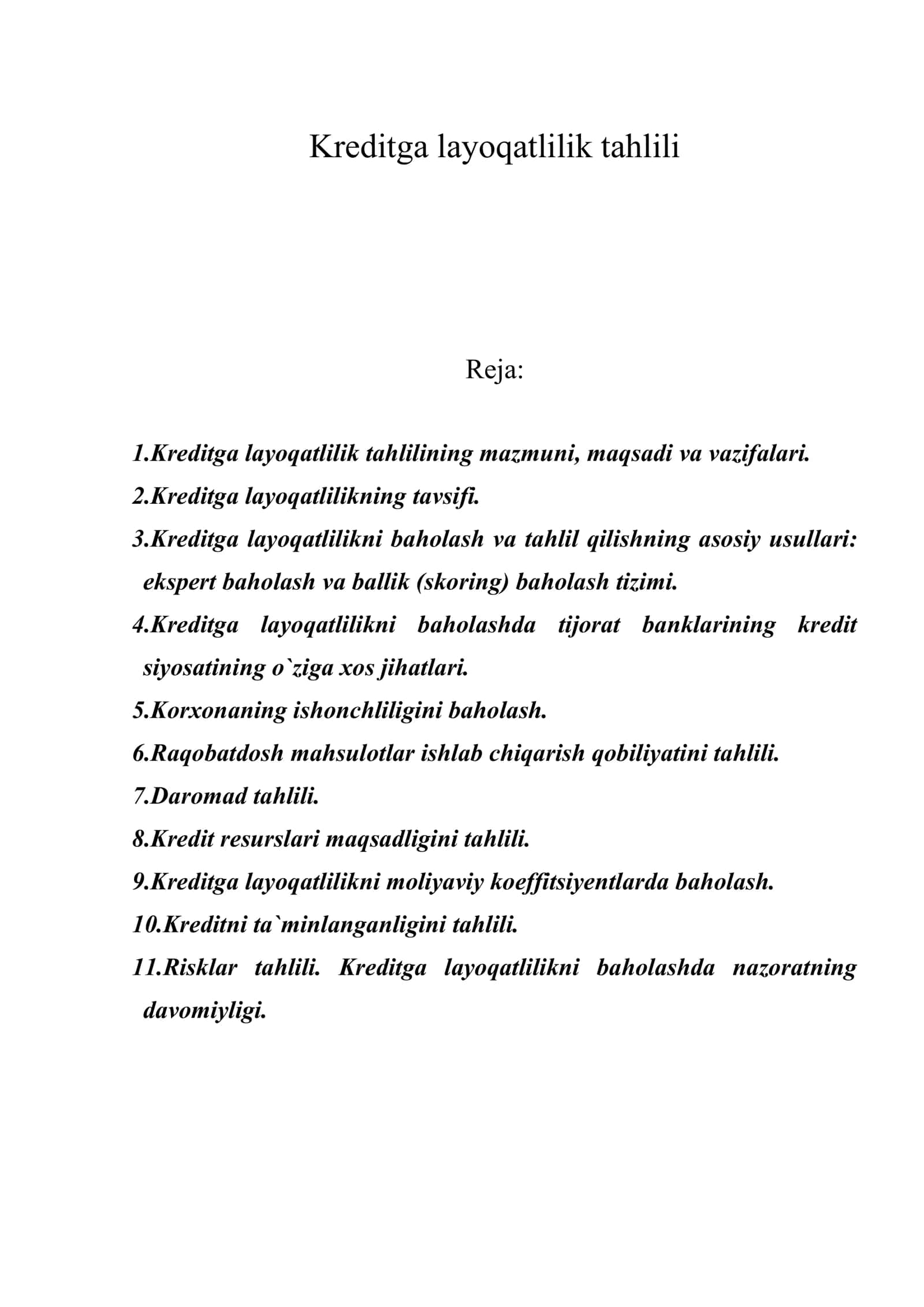 Kreditga layoqatlilik tahlili 1
