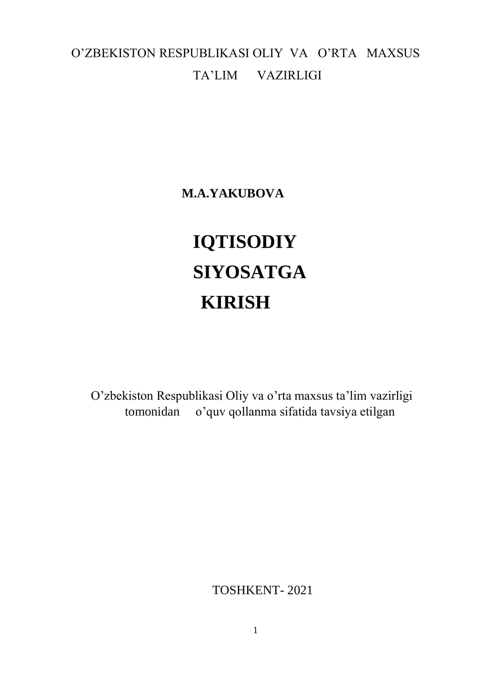 Iqtisodiy siyosatga kirish 1
