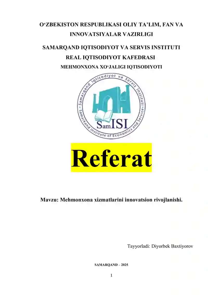 Mehmonxona xizmatlarini innovatsion rivojlanishi