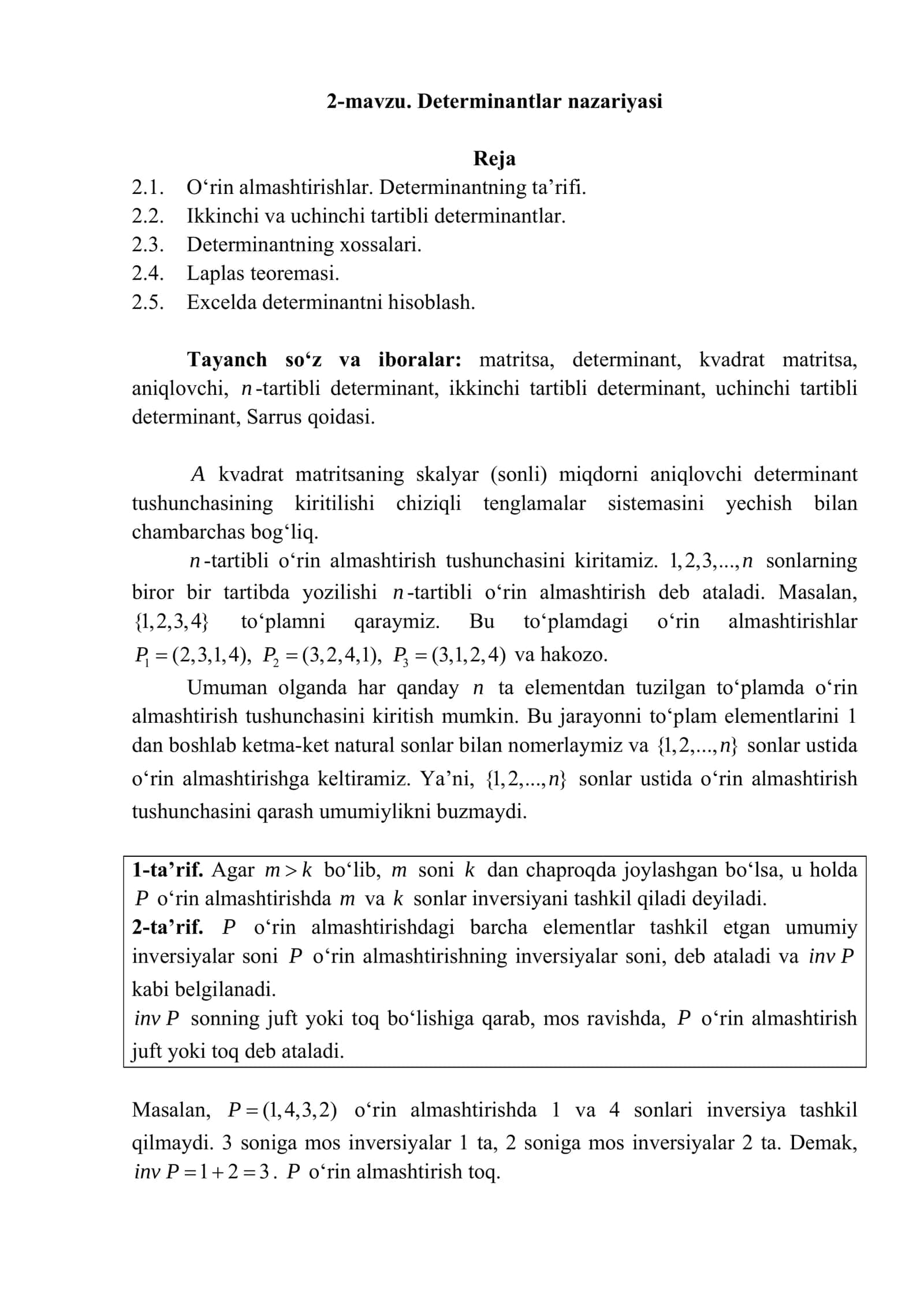 Determinantlar nazariyasi 1