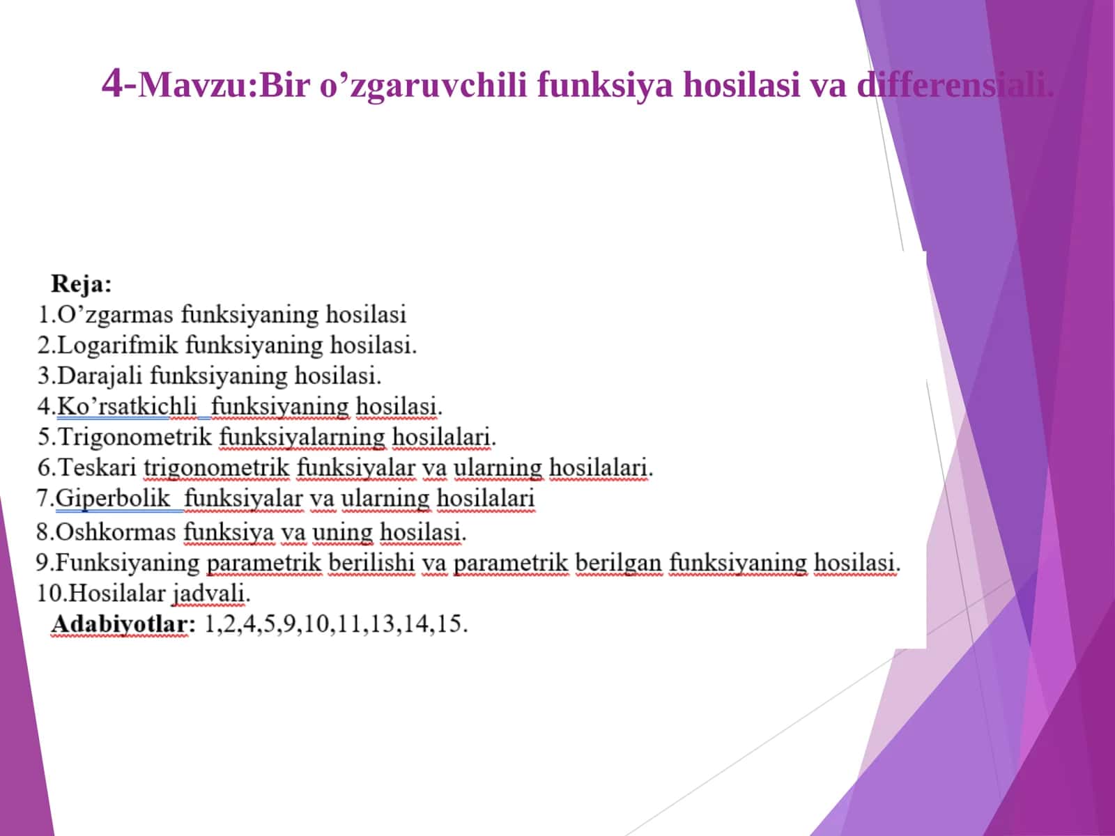 Bir o’zgaruvchili funksiya hosilasi va differensiali 1