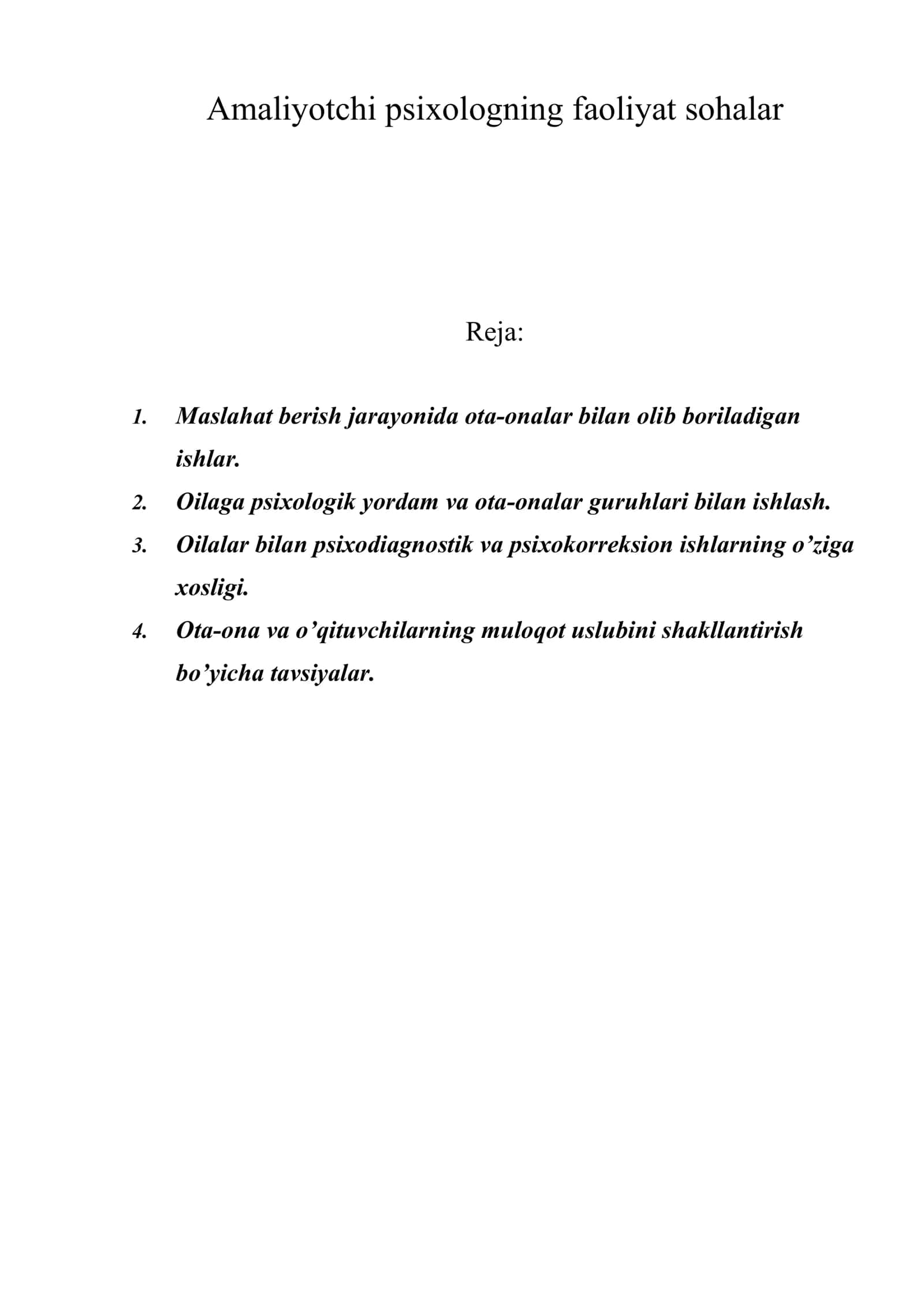 Amaliyotchi psixologning faoliyat sohalar 1
