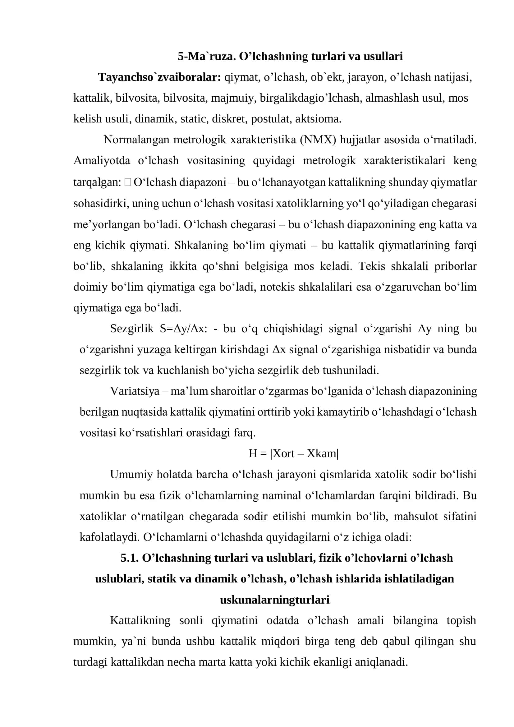 5-Ma`ruza. O’lchashning turlari va usullari 1
