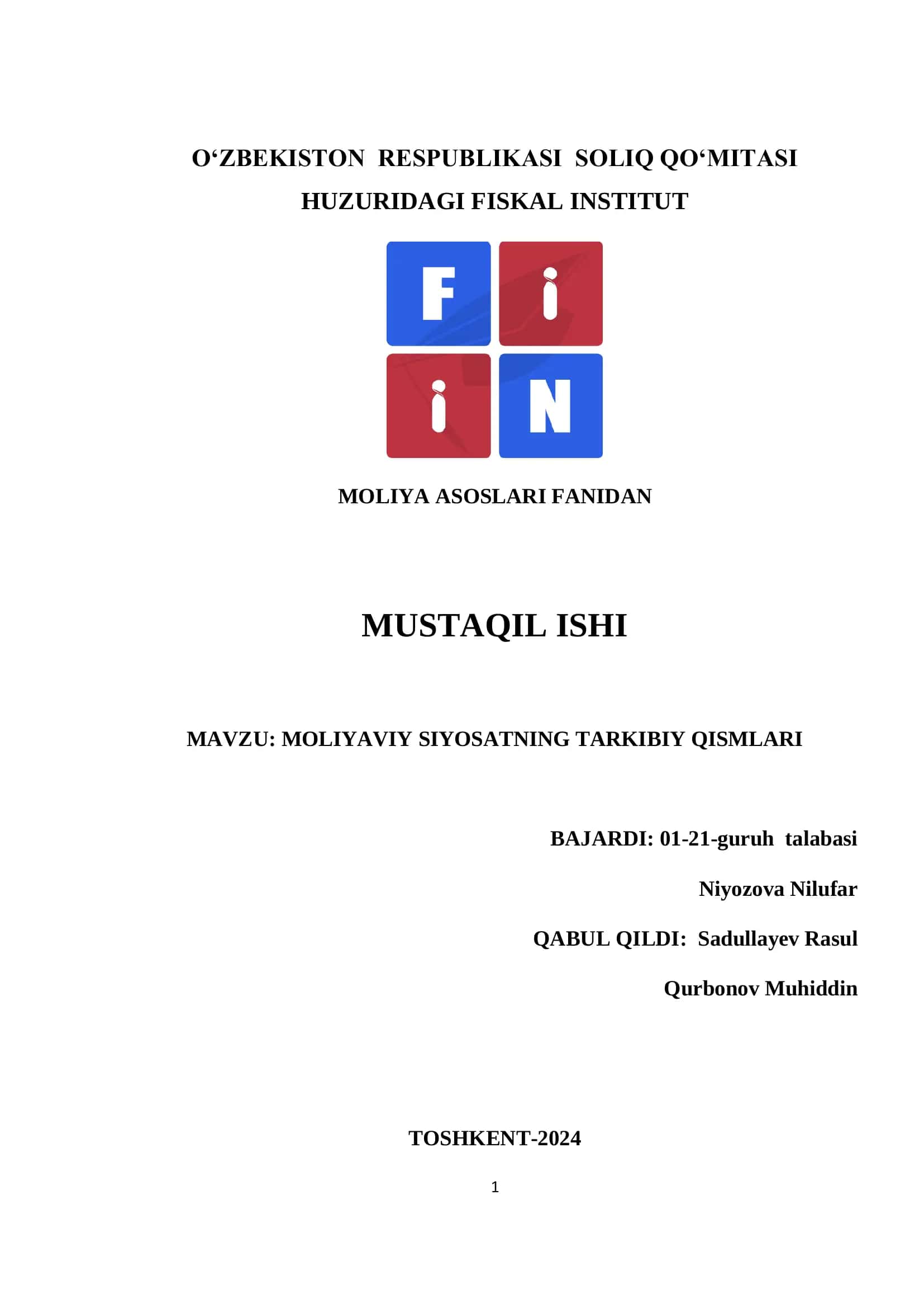 Moliyaviy siyosatning tarkibiy qismlari 1