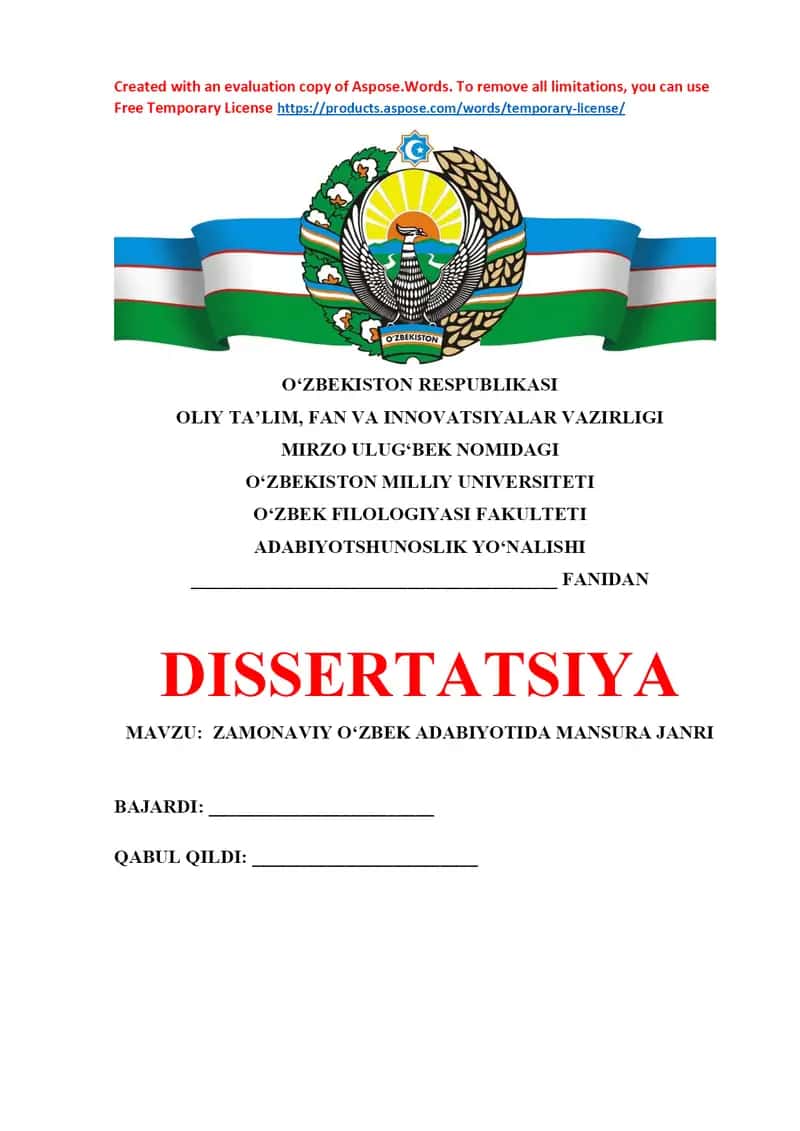 Zamonaviy O‘zbek adabiyotida Mansura janri 1