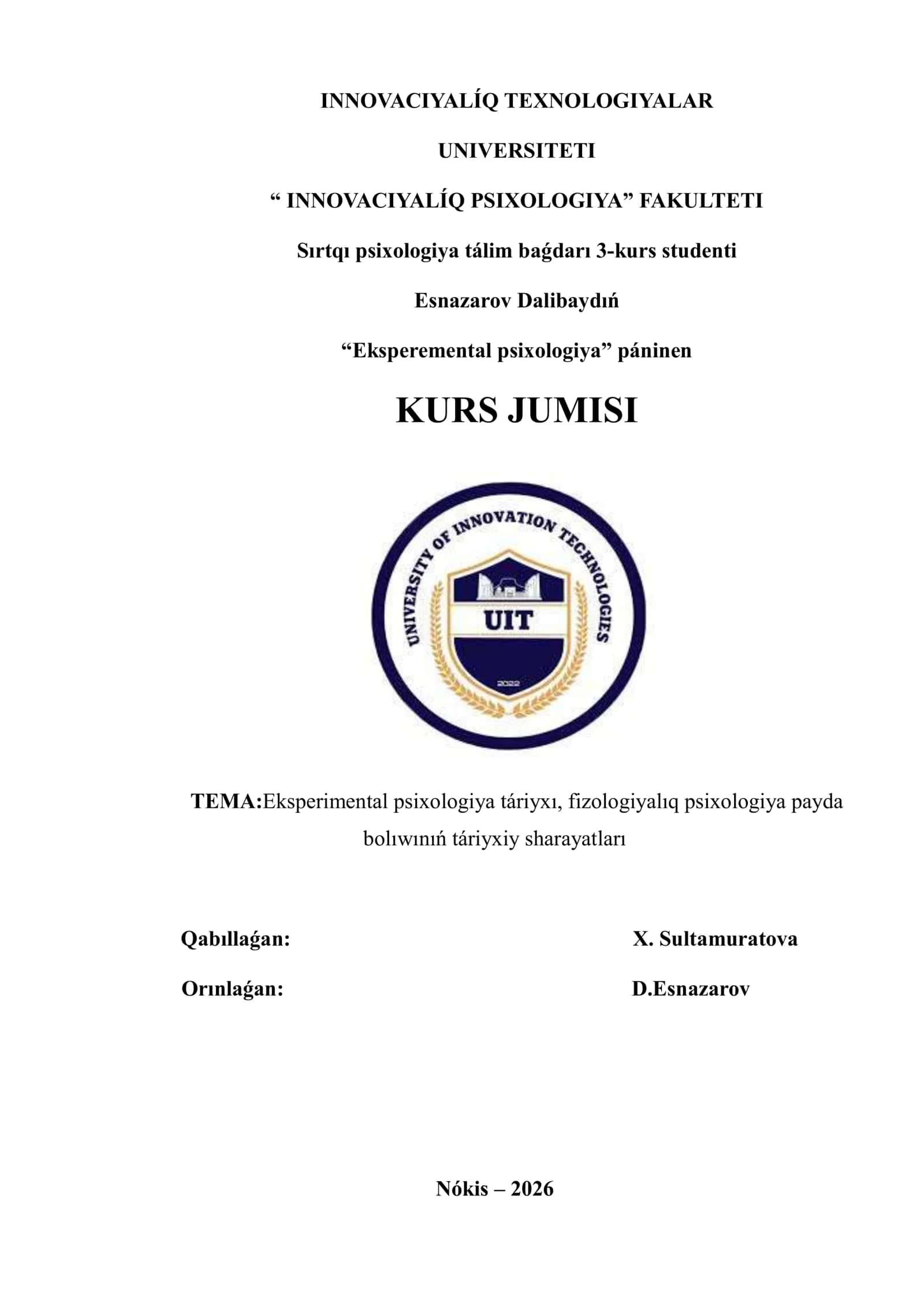 Kurs jumisi "Eksperemental psixologiya" 1