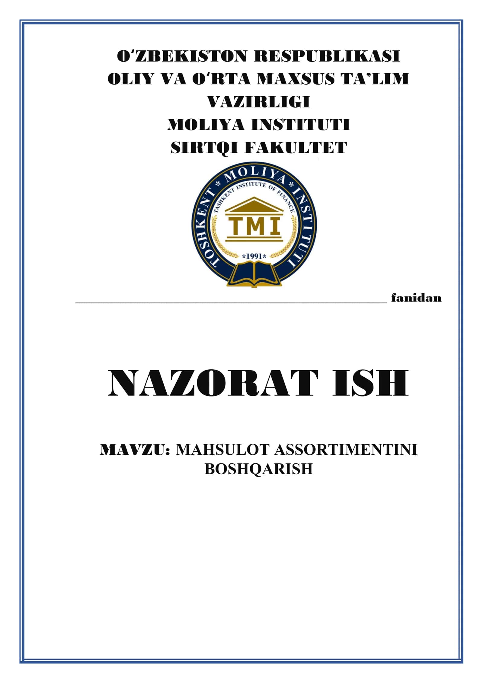 MAHSULOT ASSORTIMENTINI BOSHQARISH 1