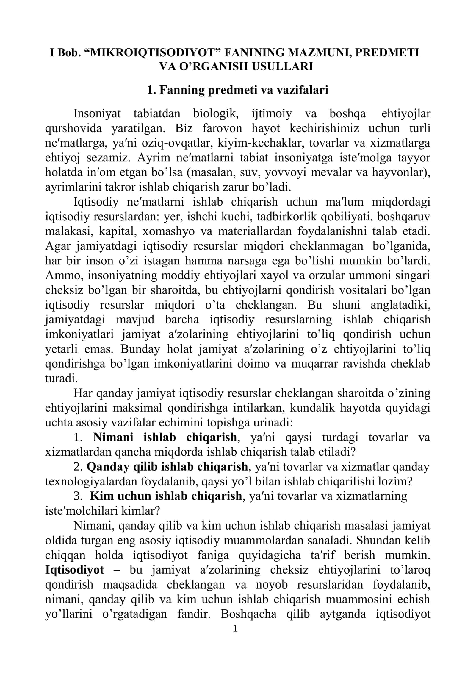 MIKRO IQTISODIYOT fanining mazmuni 1
