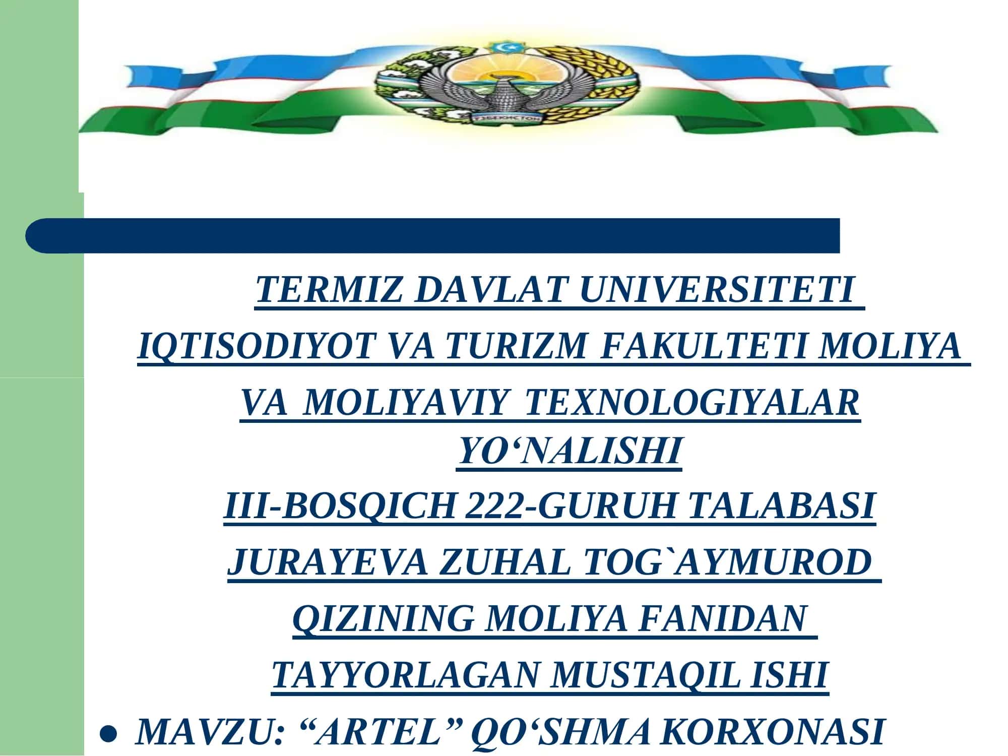 “ARTEL” QO‘SHMA KORXONASI 1