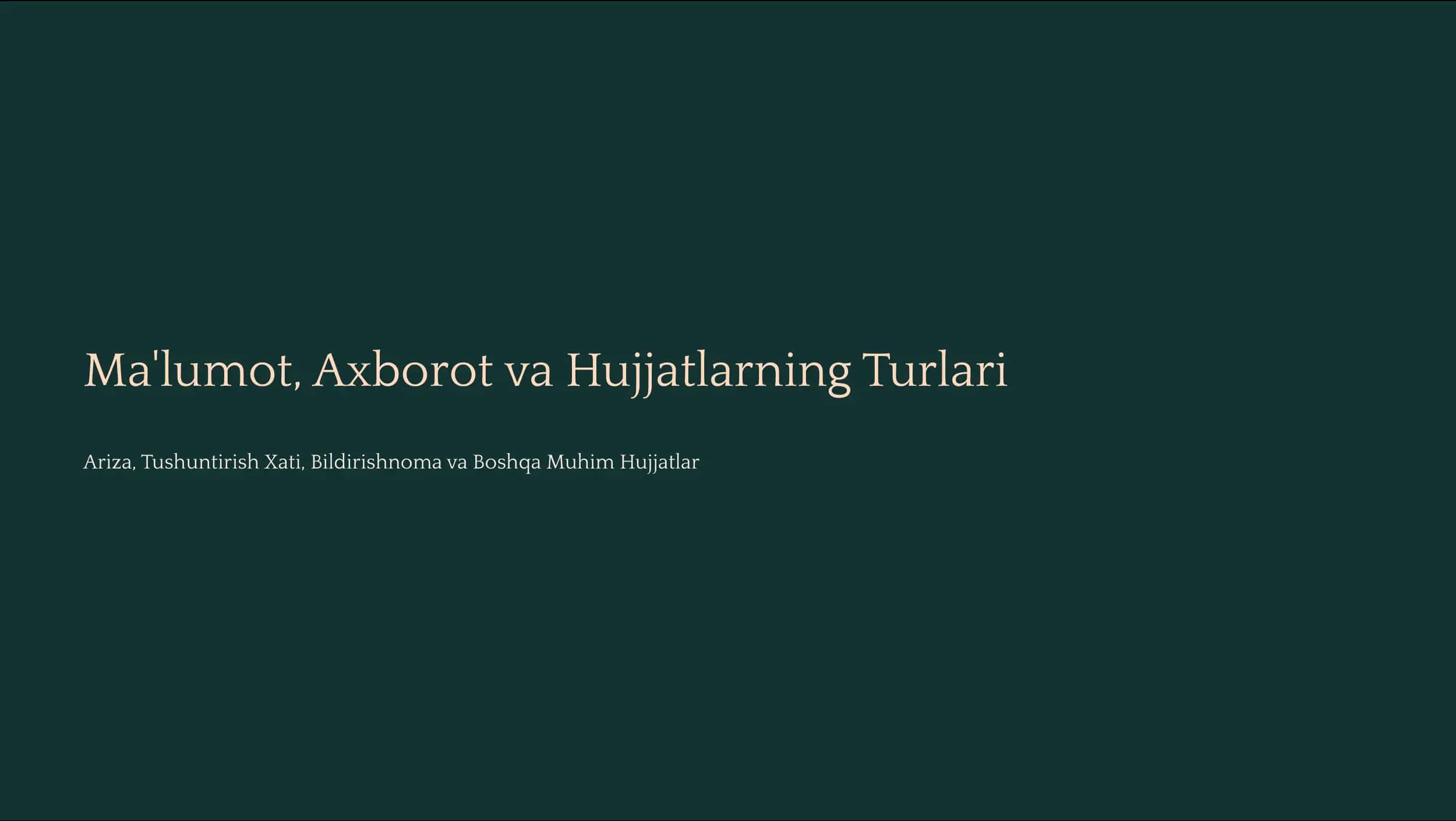 Ma'lumot, Axborot va Hujjatlarning Turlari 1