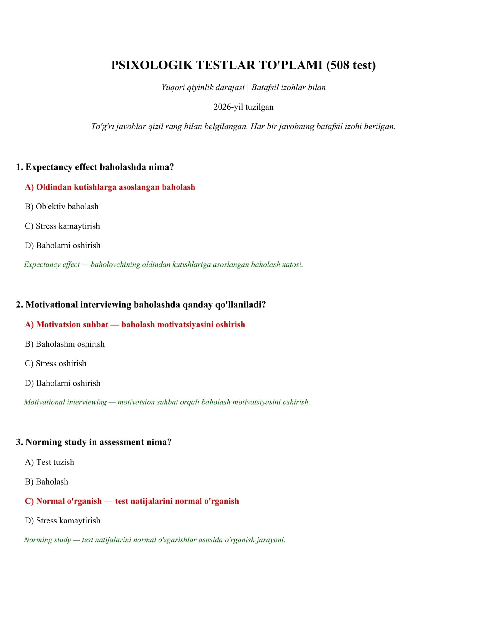 PSIXOLOGIK TESTLAR TO'PLAMI (508 test) 1