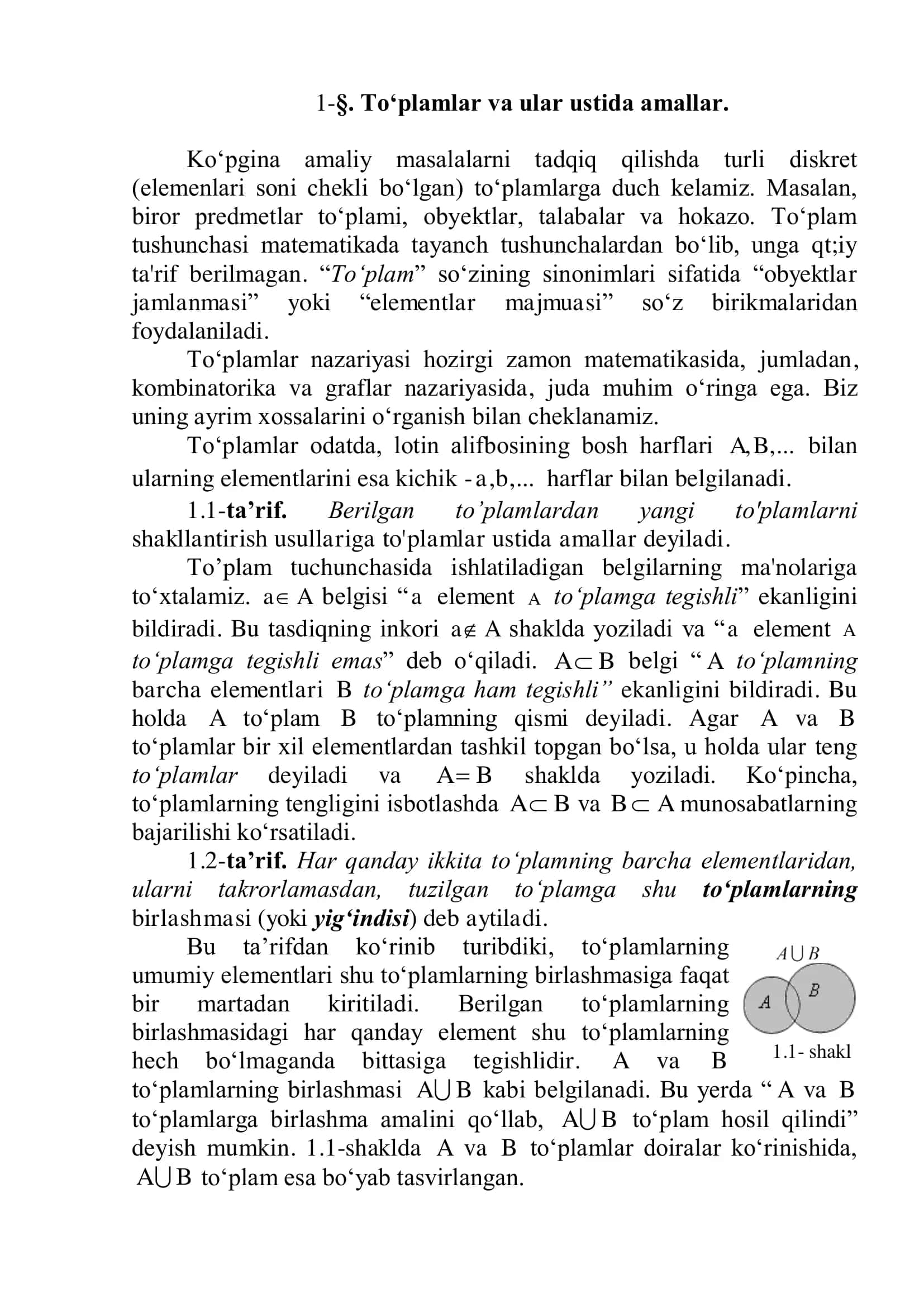 To‘plamlar va ular ustida amallar 1