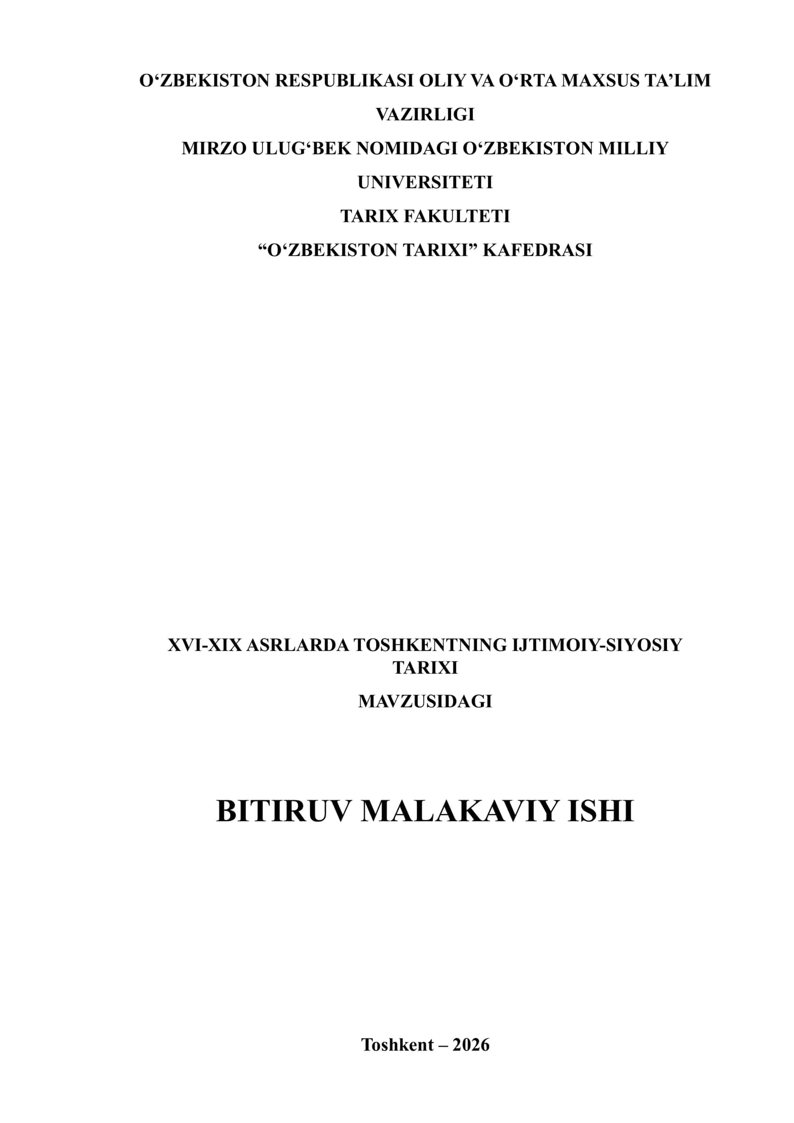 XVI-XIX ASRLARDA TOSHKENTNING IJTIMOIY-SIYOSIY TARIXI 1