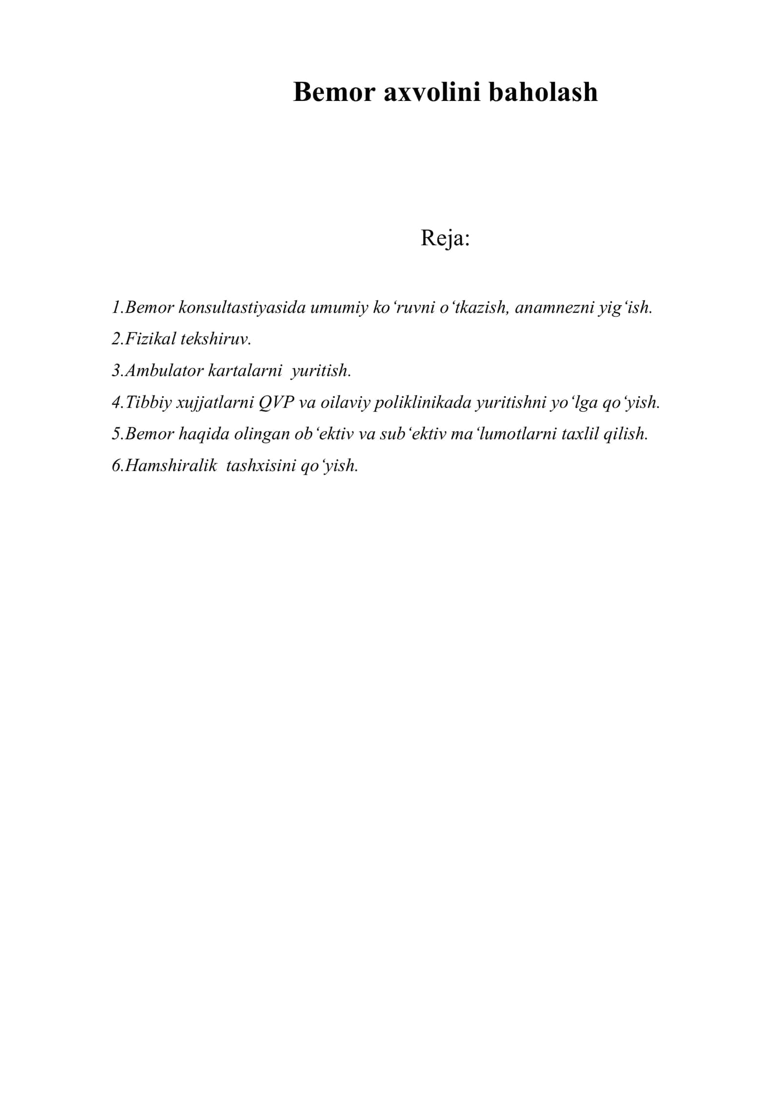Bemor axvolini baholash 1