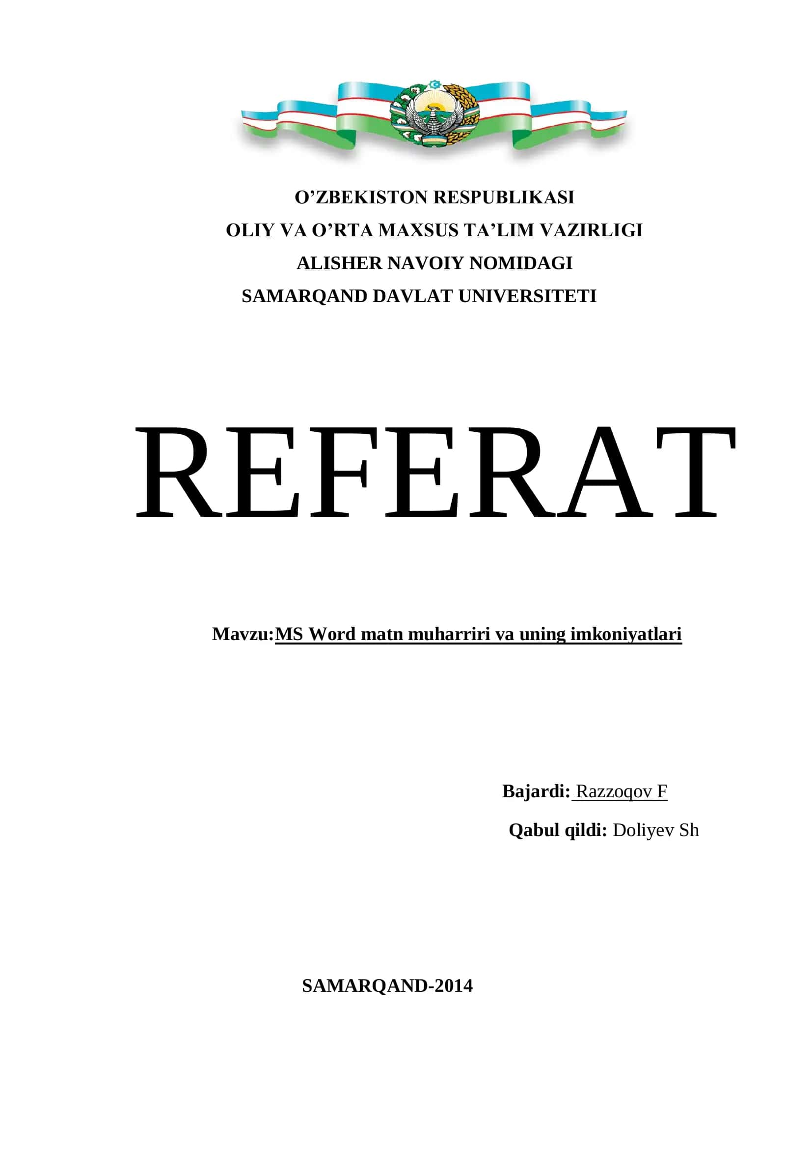 MS Word matn muharriri va uning imkoniyatlari 1