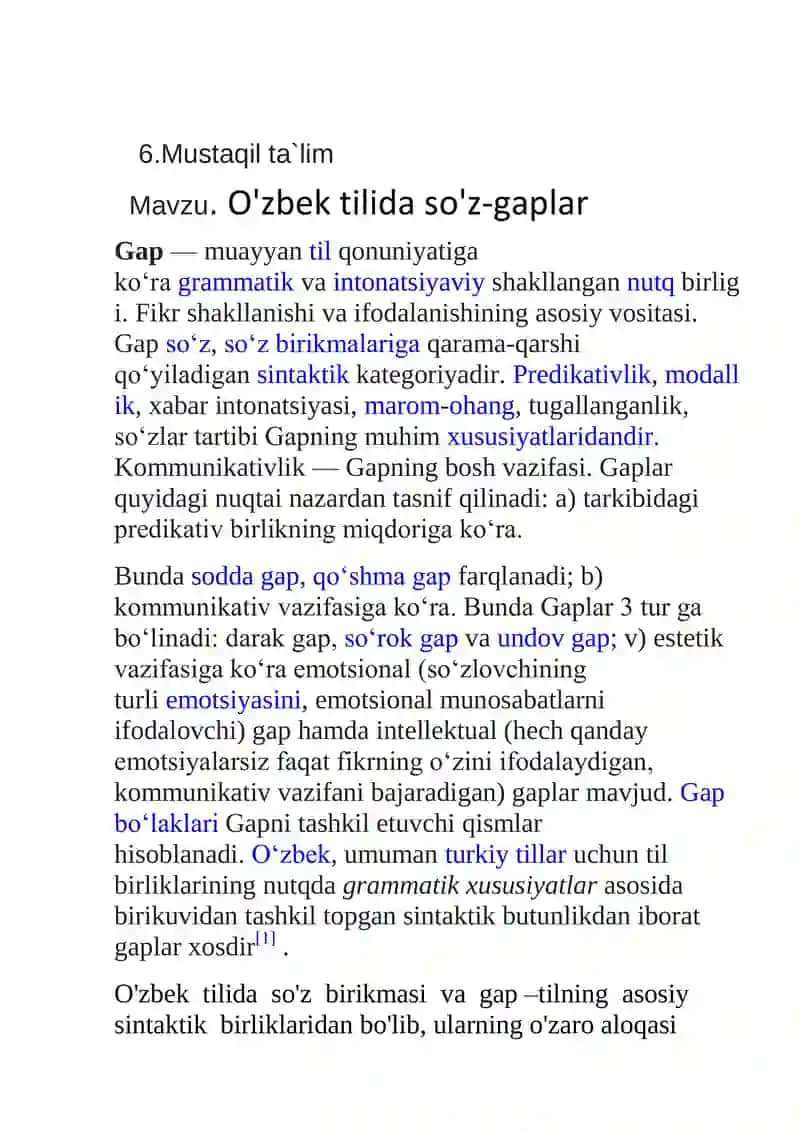 O'zbek tilida so'z-gaplar