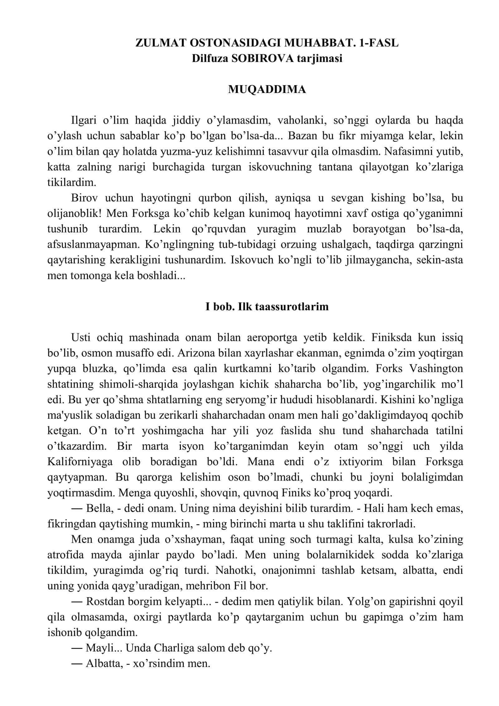 ZULMAT OSTONASIDAGI MUHABBAT. 1-FASL 1