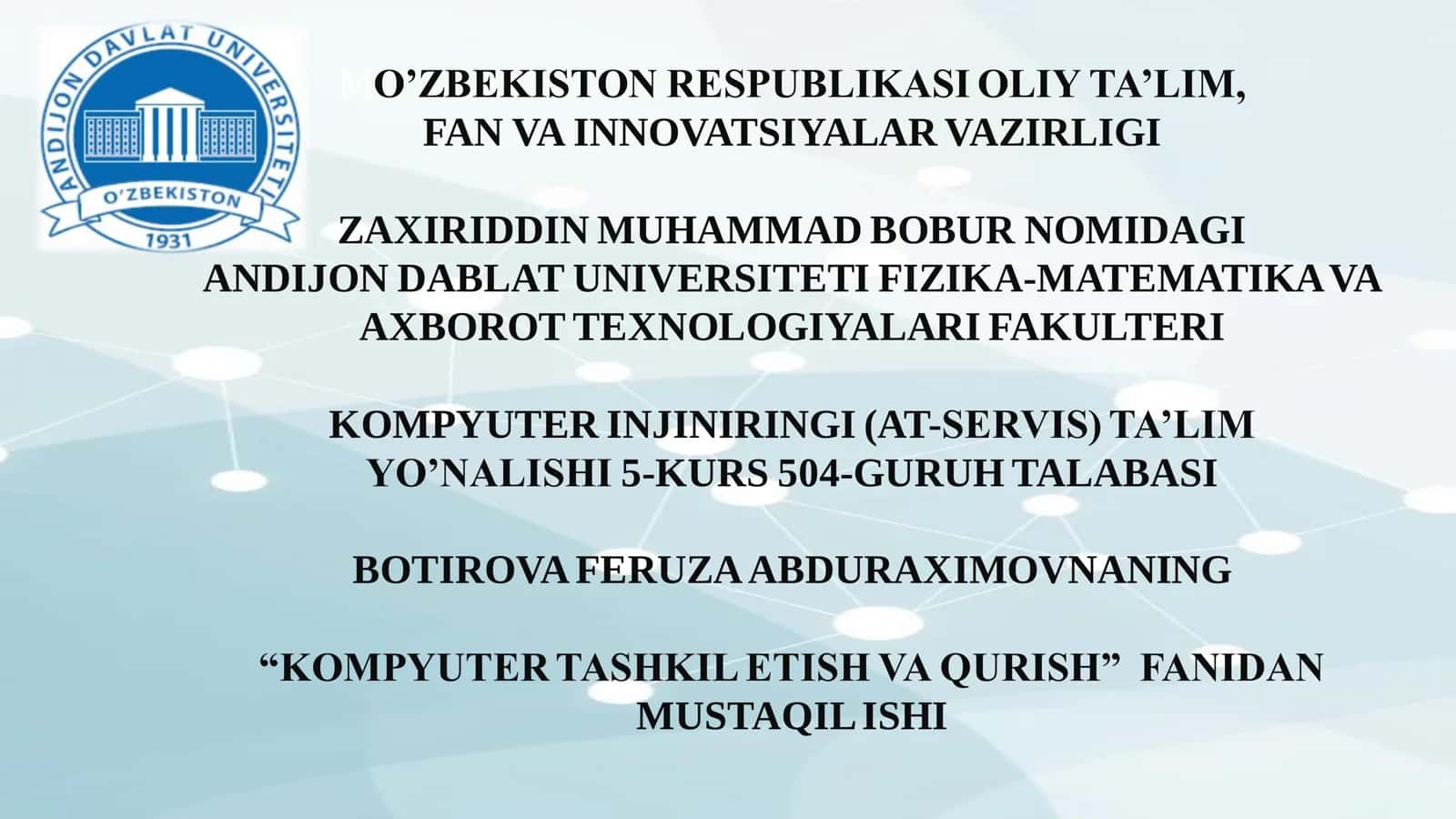 KOMPYUTER TASHKIL ETISH VA QURISH 1