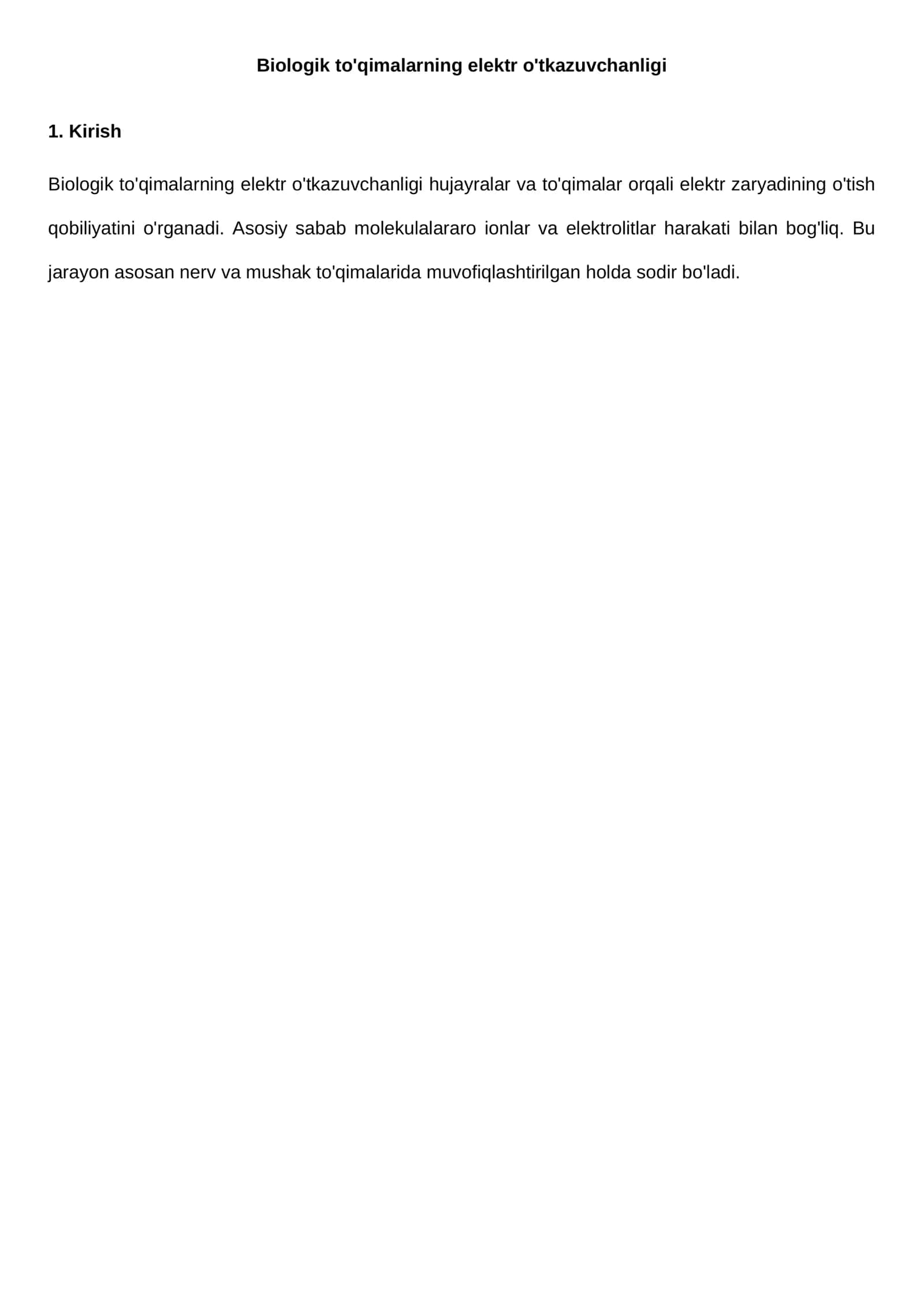 Biologik to'qimalarning elektr o'tkazuvchanligi 1