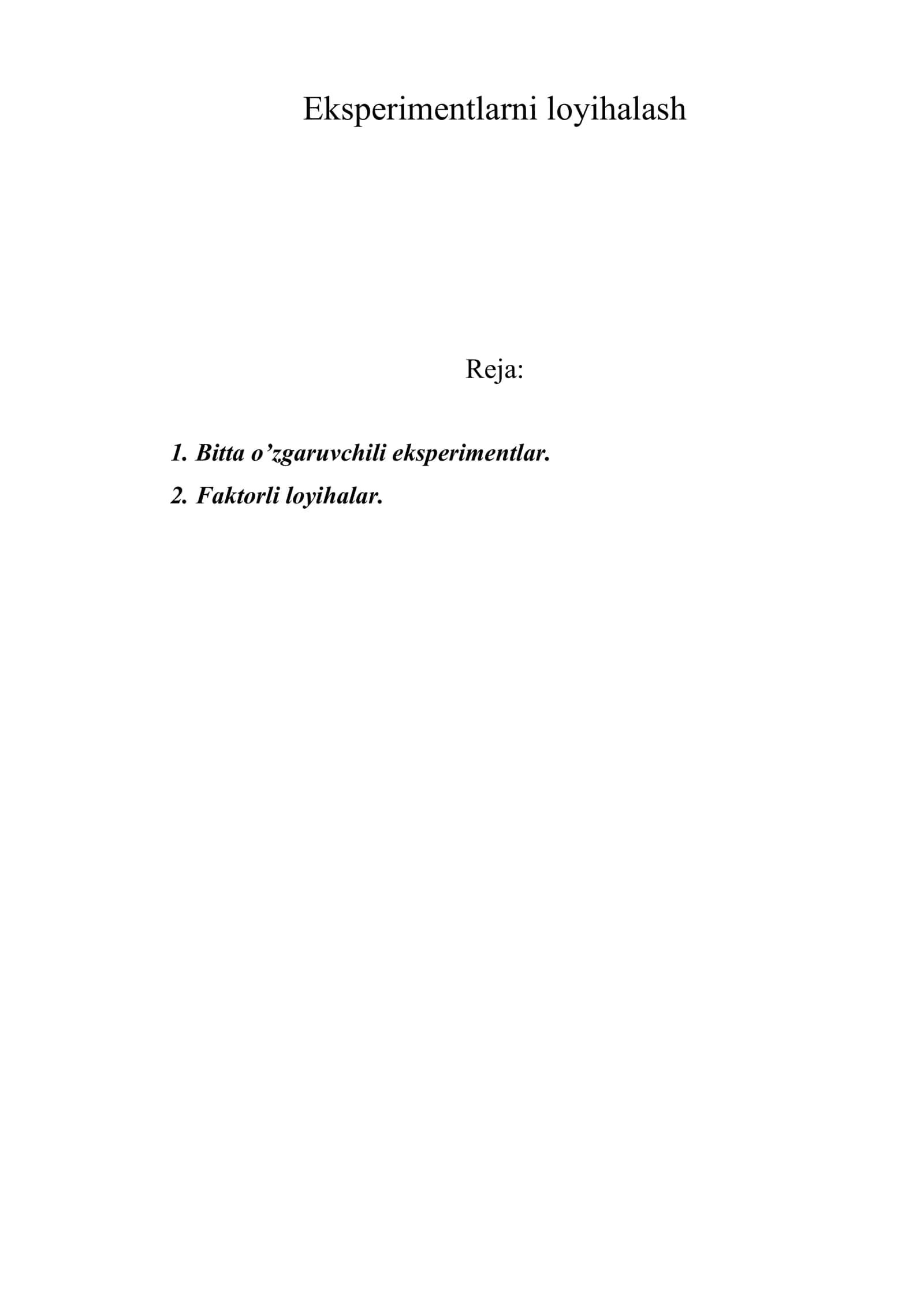 Eksperimentlarni loyihalash 1