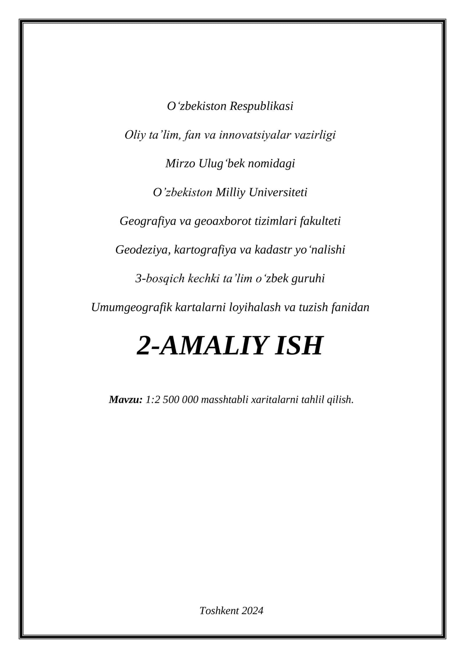 1:2500000 masshtabli xaritalarni tahlil qilish. 1