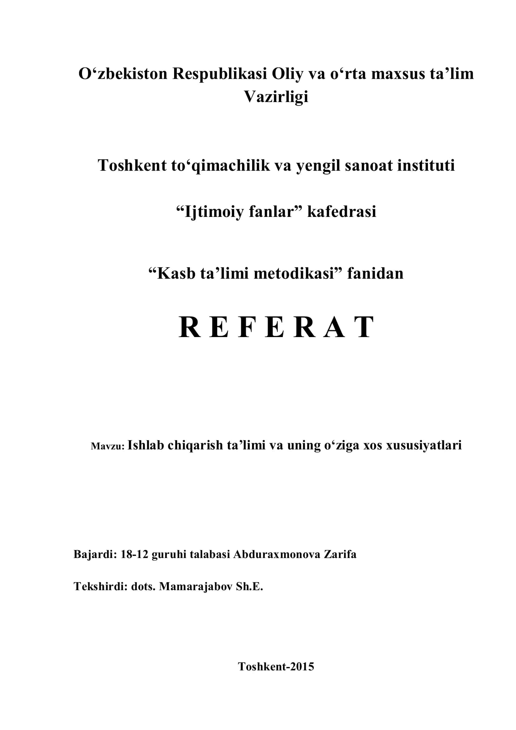 Ishlab chiqarish ta’limi va uning o‘ziga xos xususiyatlari 1
