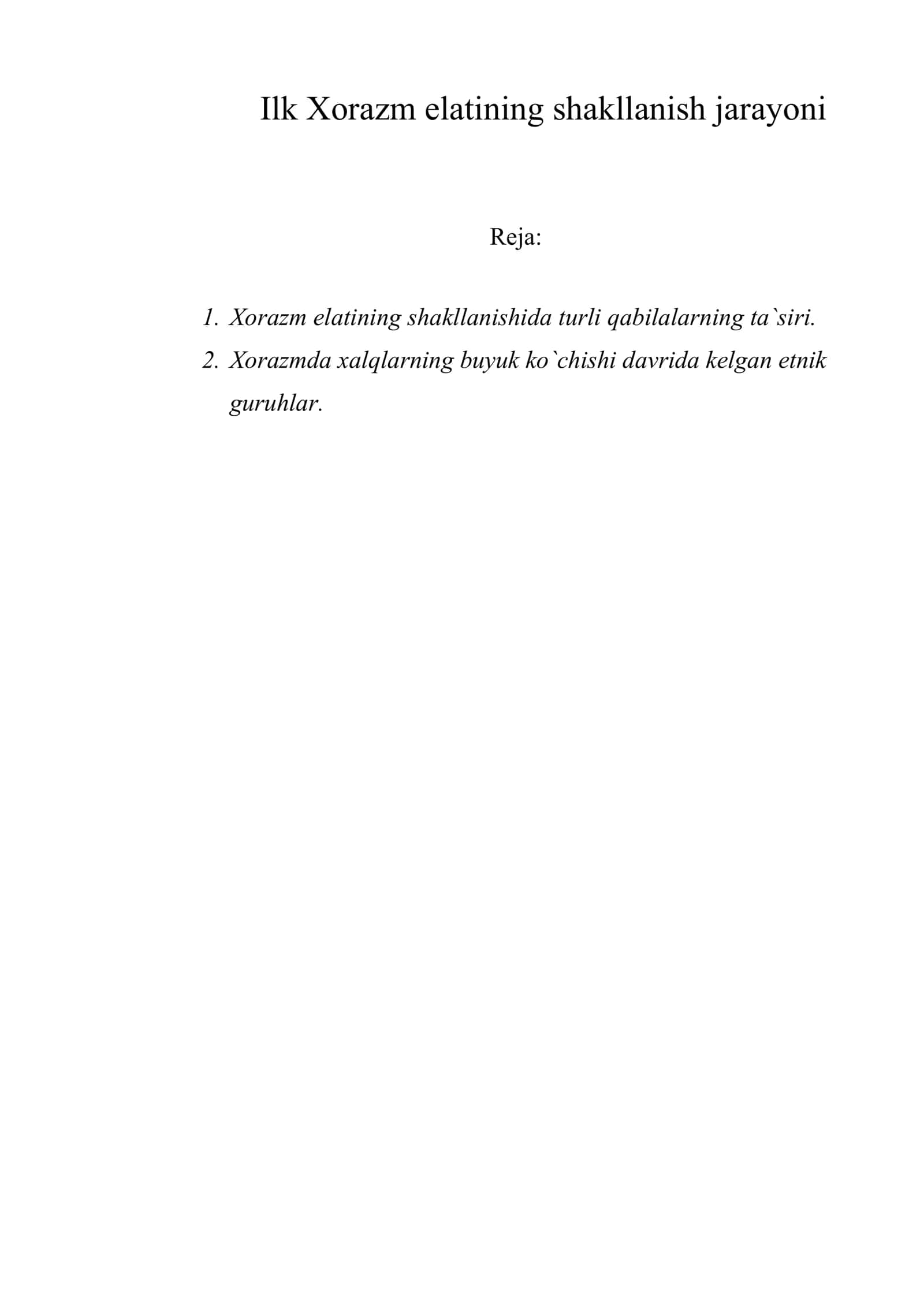 Ilk Xorazm elatining shakllanish jarayoni 1