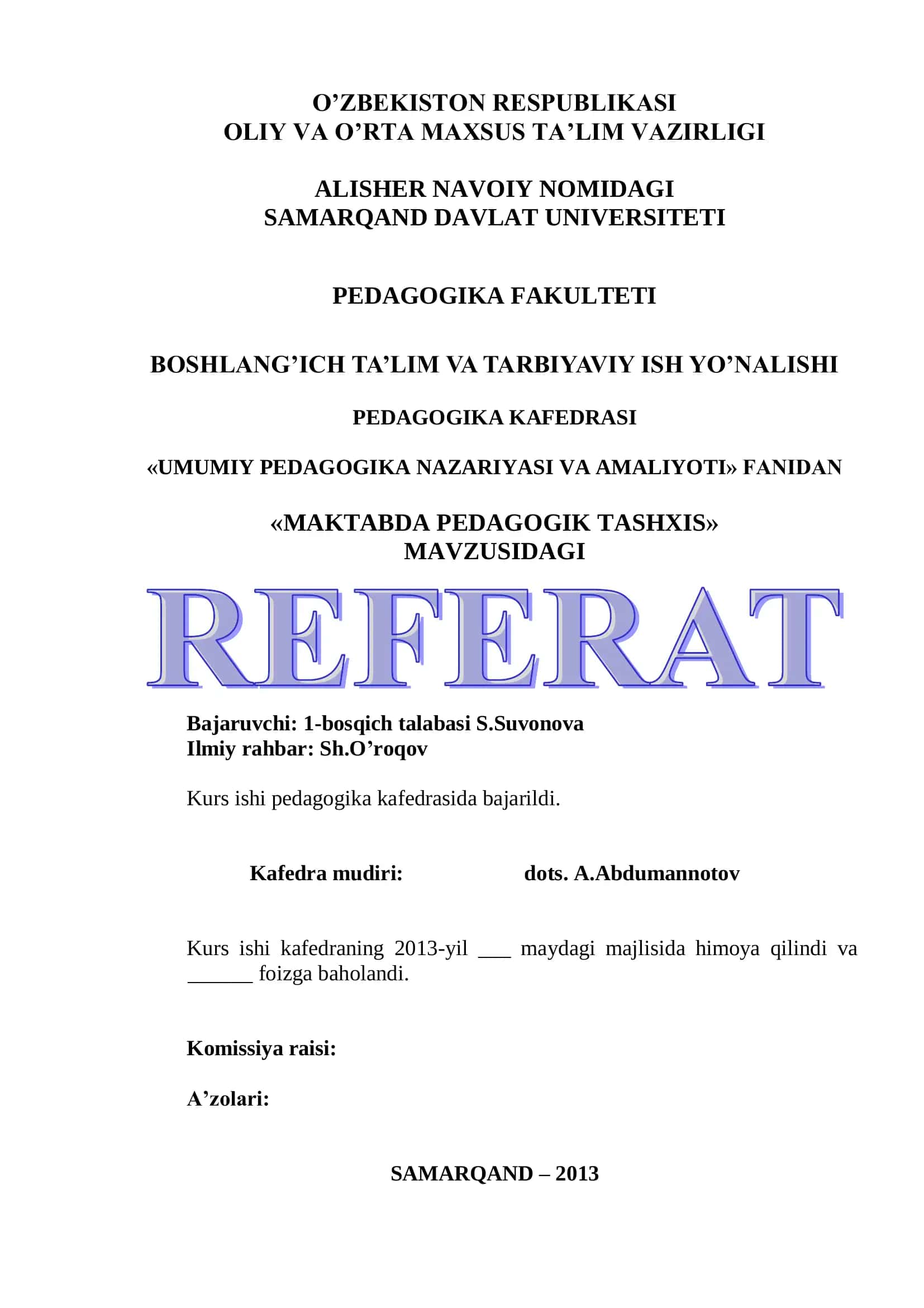 MAKTABDA PEDAGOGIK TASHXIS 1
