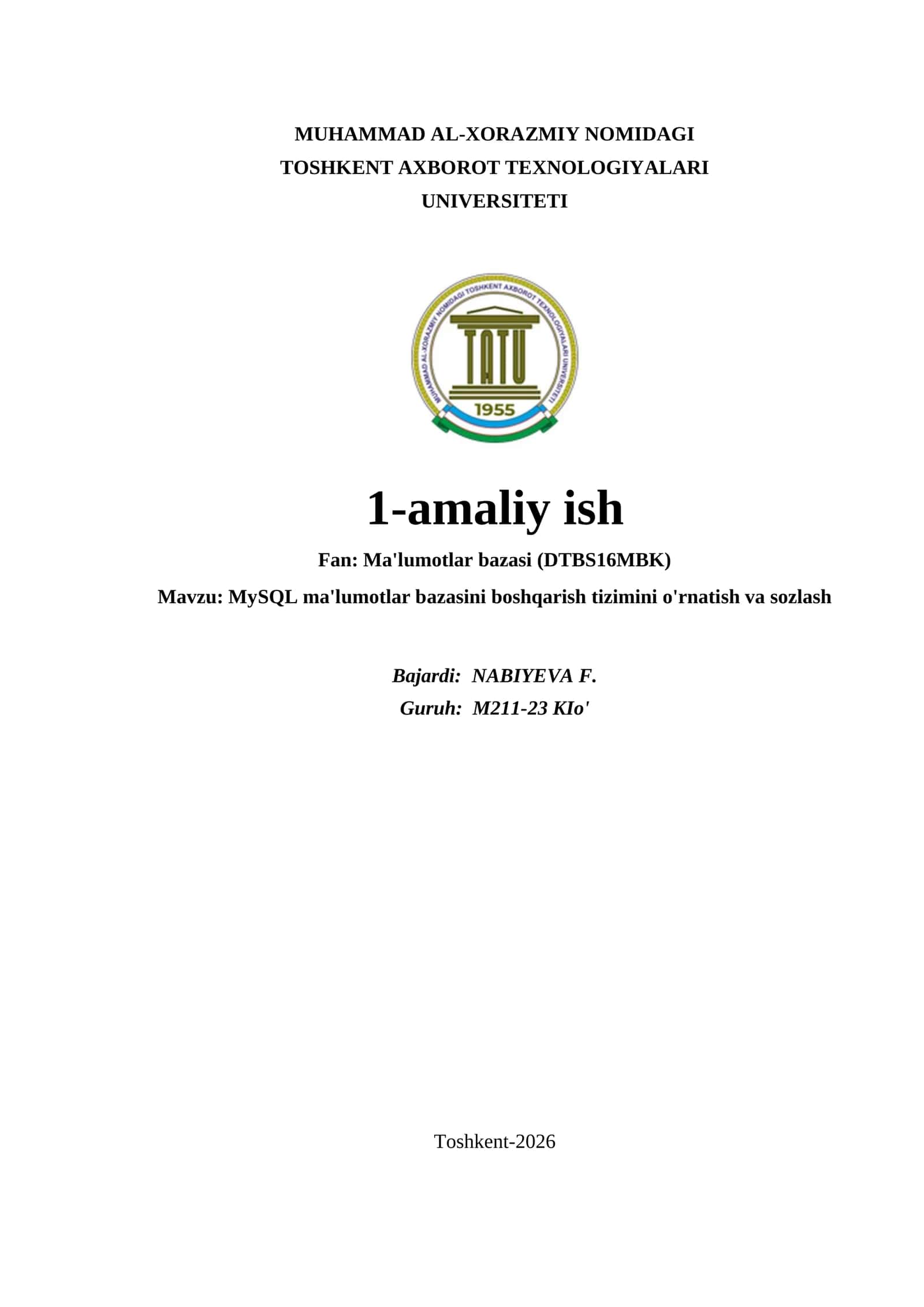 MySQL ma'lumotlar bazasini boshqarish tizimini o'rnatish va sozlash 1