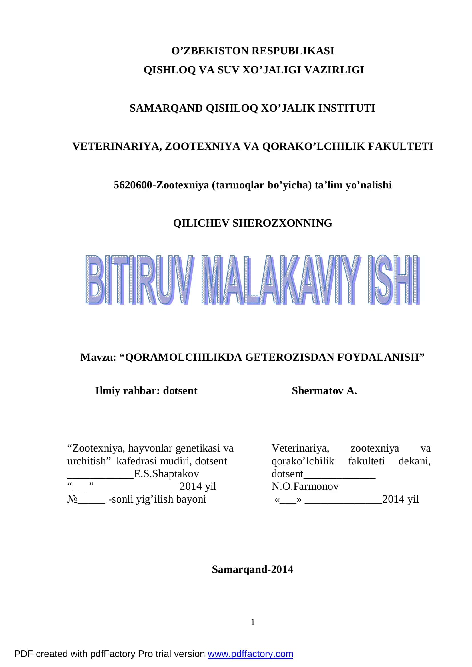 QORAMOLCHILIKDA GETEROZISDAN FOYDALANISH 1