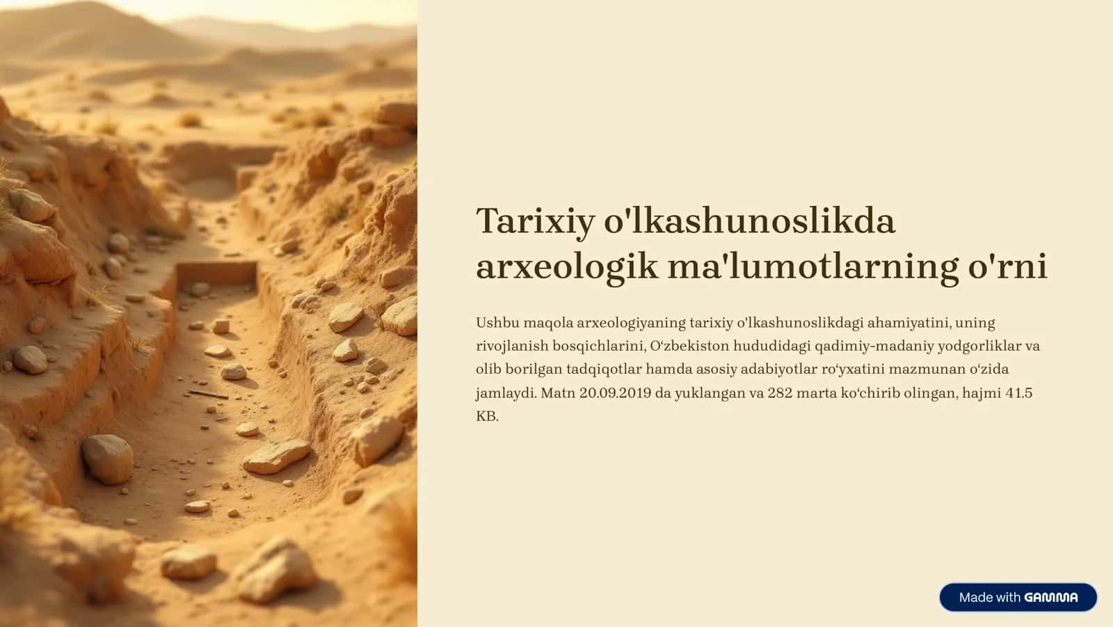 tarixiy oʻlkashunoslikda arxeologiyaning oʻrni 1