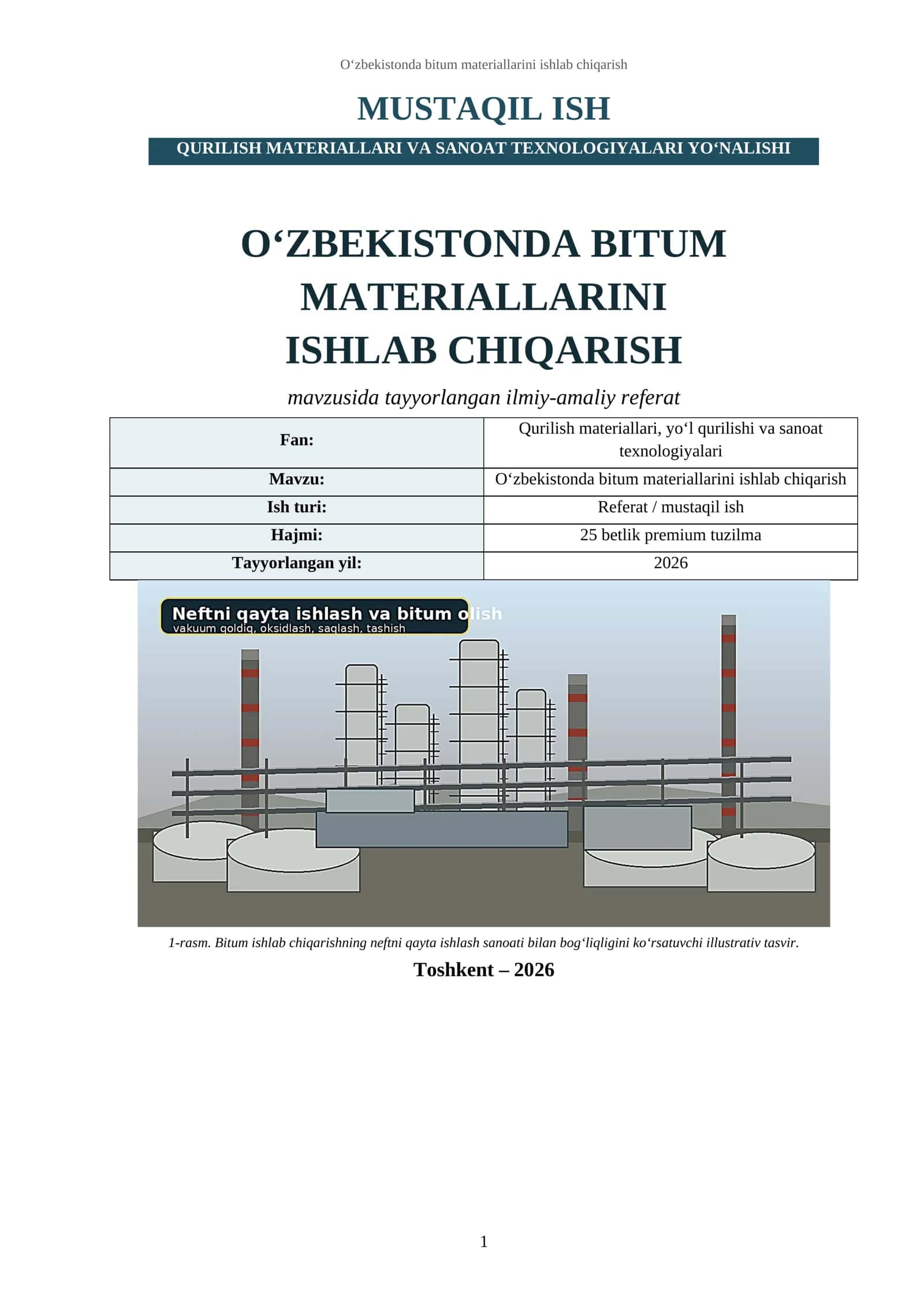 O‘ZBEKISTONDA BITUM MATERIALLARINI ISHLAB CHIQARISH 1