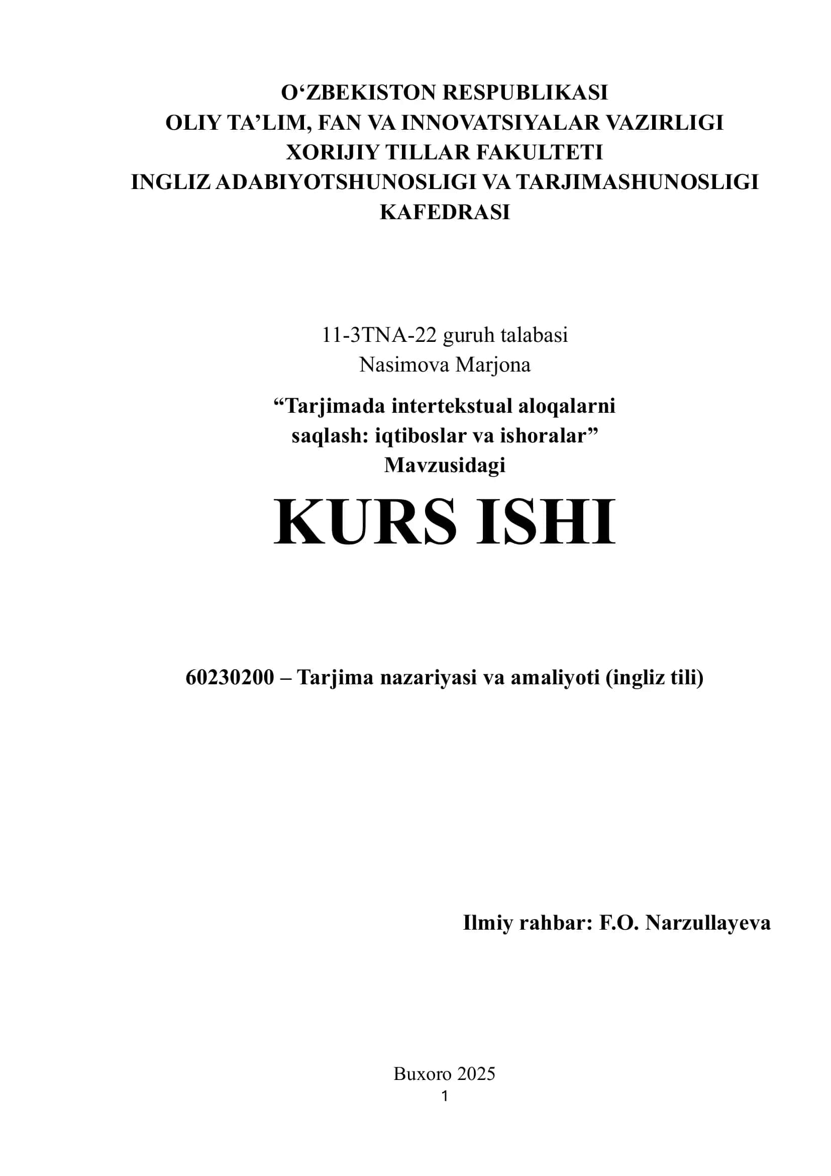 Tarjimada intertekstual aloqalarni saqlash: iqtiboslar va ishoralar 1