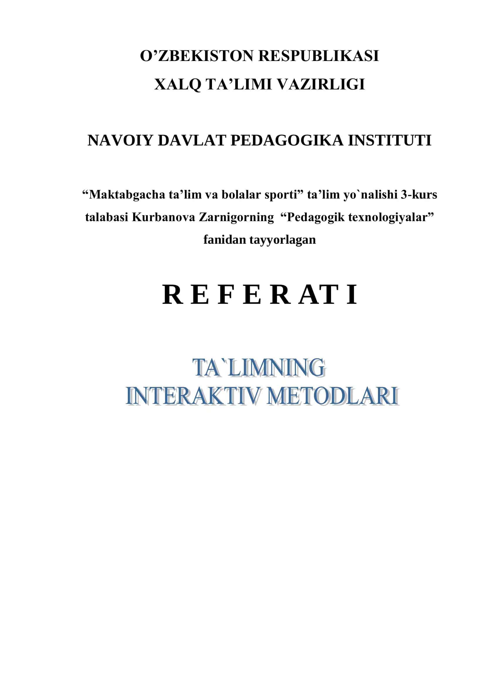 "Pedagogik texnologiyalar" 1